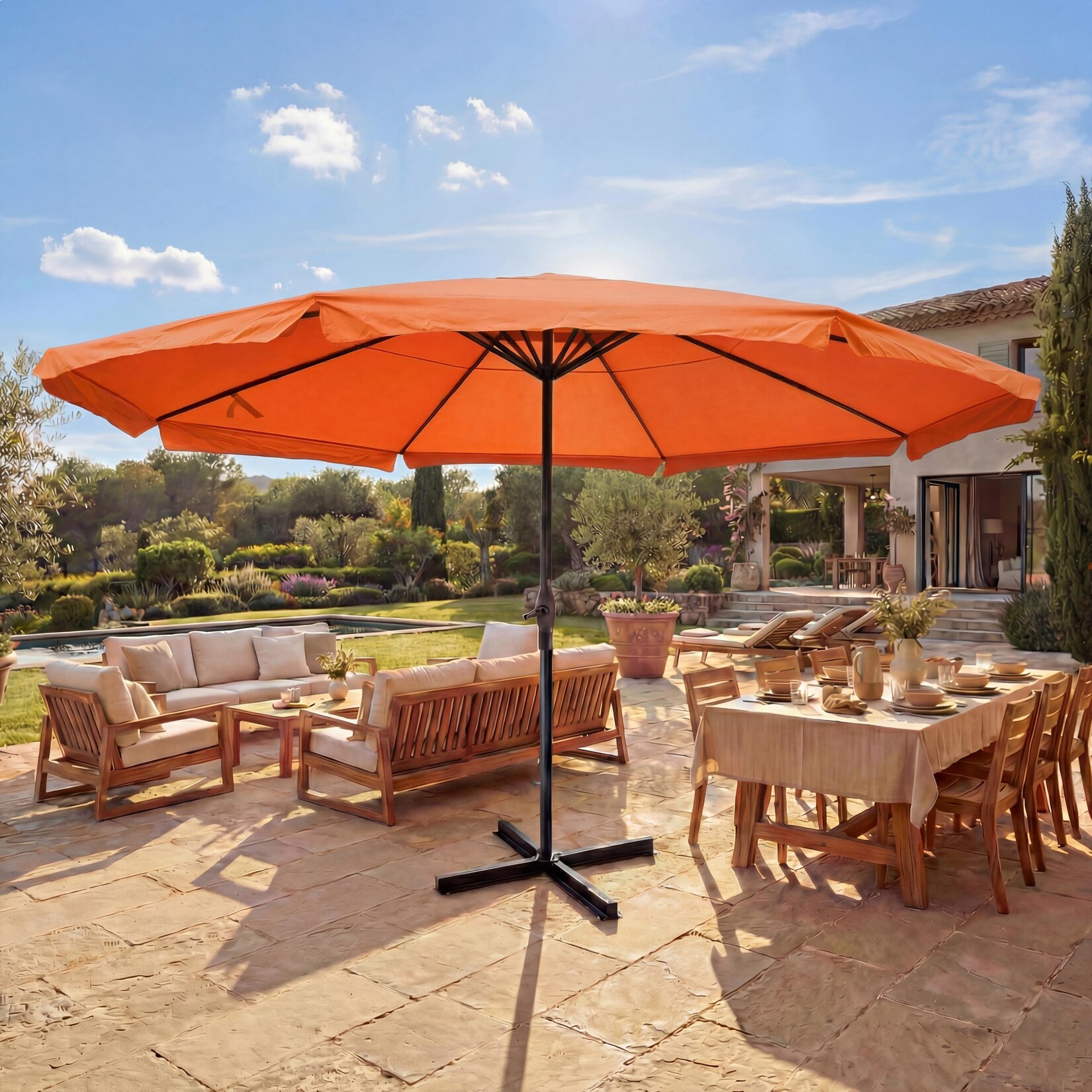 Sonnenschirm Carpi Pro, Gastronomie Marktschirm mit Volant Ø 5m Polyester/Alu 28kg ~ terracotta ohne Ständer