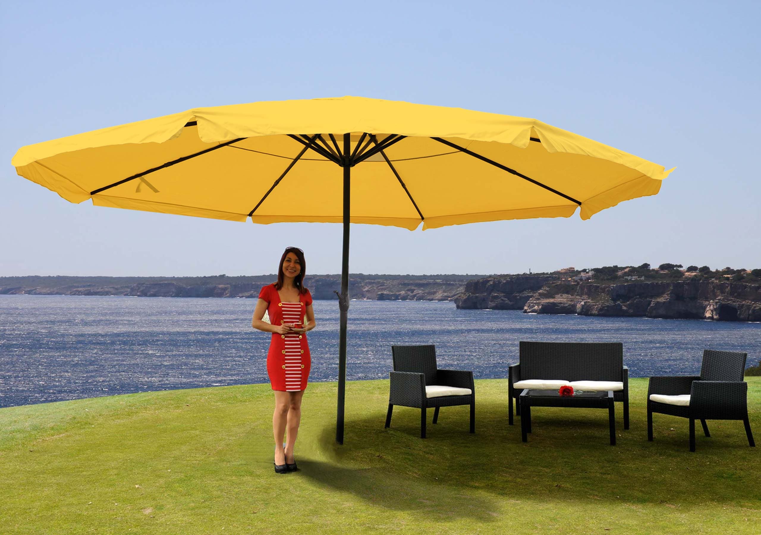 Sonnenschirm Carpi Pro, Gastronomie Marktschirm mit Volant &Oslash; 5m Polyester/Alu 28kg ~ gelb ohne St&auml;nder - Bild 1