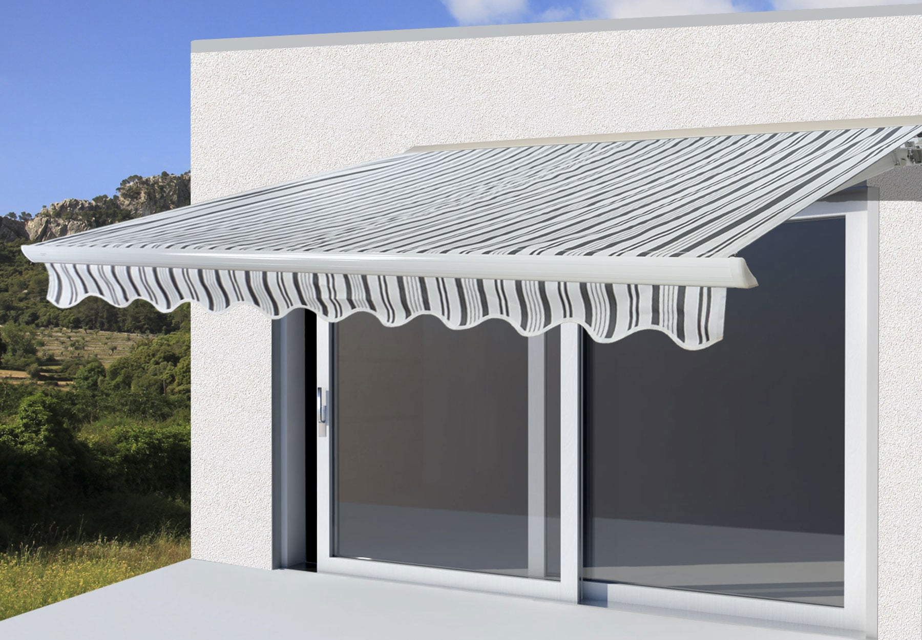 Elektrische Kassetten-Markise H124, Vollkassette Volant 5x3m ~ Polyester Grau/Wei&szlig; - Bild 1