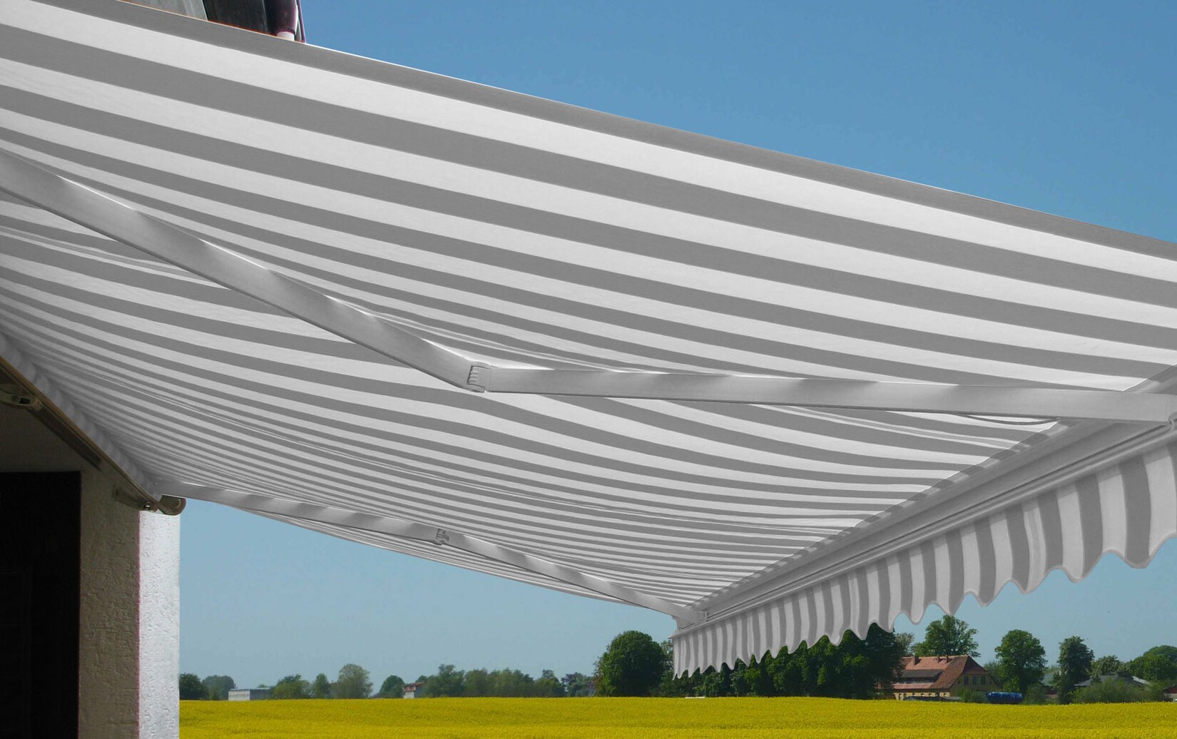 Elektrische Kassetten-Markise H124, Vollkassette Volant 5x3m ~ Acryl Grau/Weiß