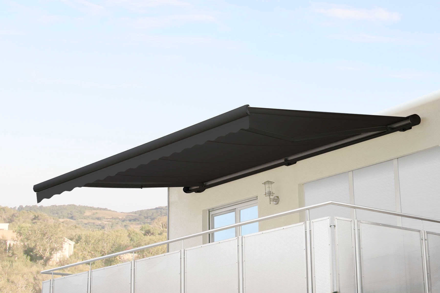 Elektrische Kassetten-Markise H124, Vollkassette Volant 5x3m ~ Polyester Anthrazit, anthrazit - Bild 1