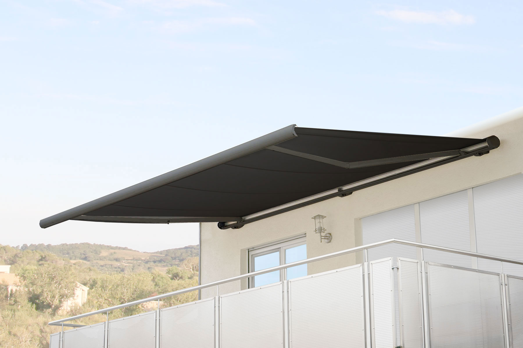 Elektrische Kassettenmarkise H123, Markise Vollkassette 4,5x3m ~ Polyester anthrazit, Rahmen grau - Bild 1