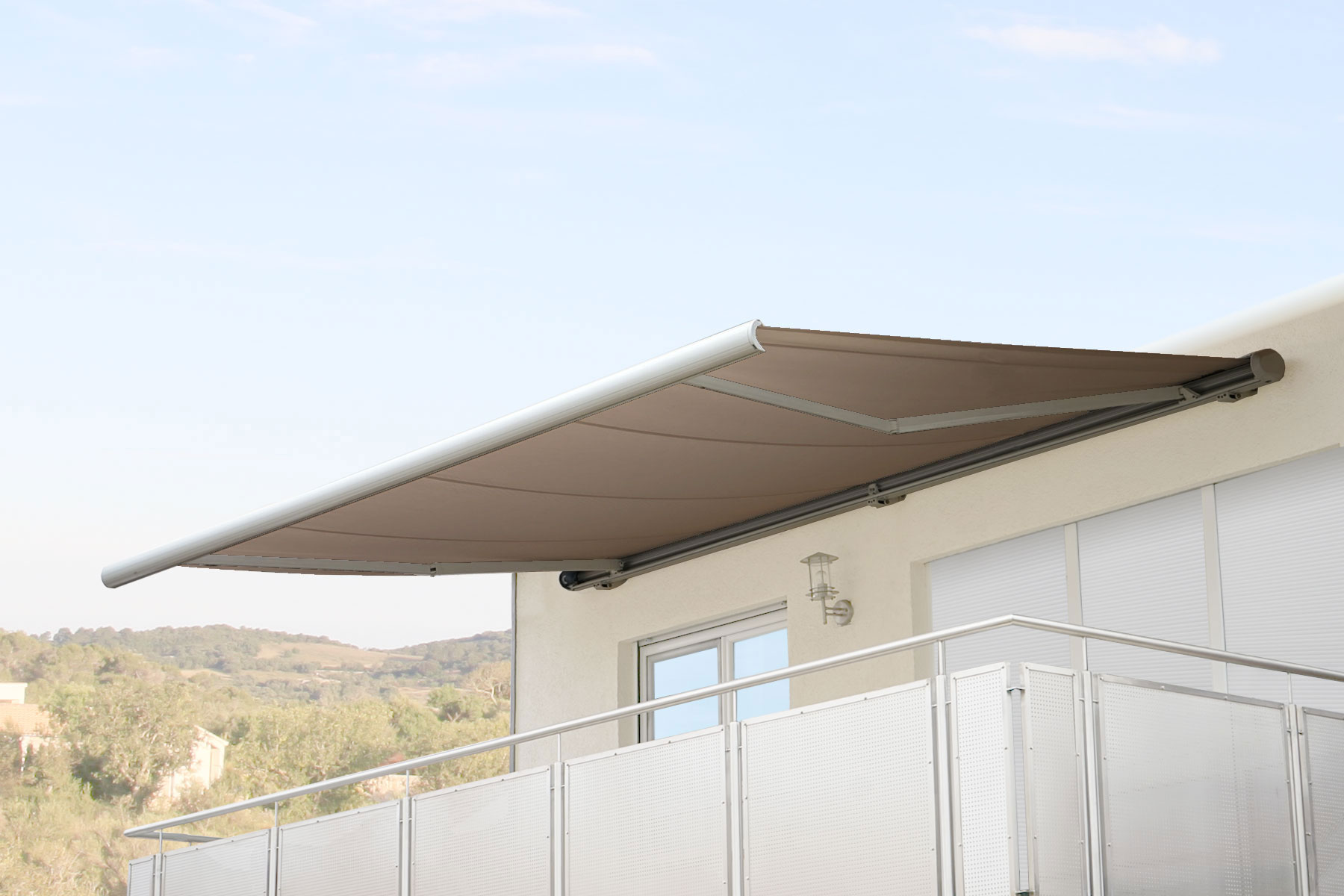 Elektrische Kassettenmarkise H123, Markise Vollkassette 4,5x3m ~ Polyester Sand - Bild 1