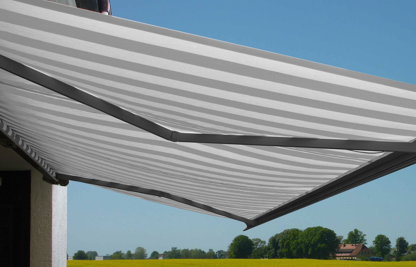 Elektrische Kassettenmarkise H122, Markise Vollkassette 4x3m ~ Acryl Grau/Wei&szlig;, Rahmen anthrazit - Bild 1