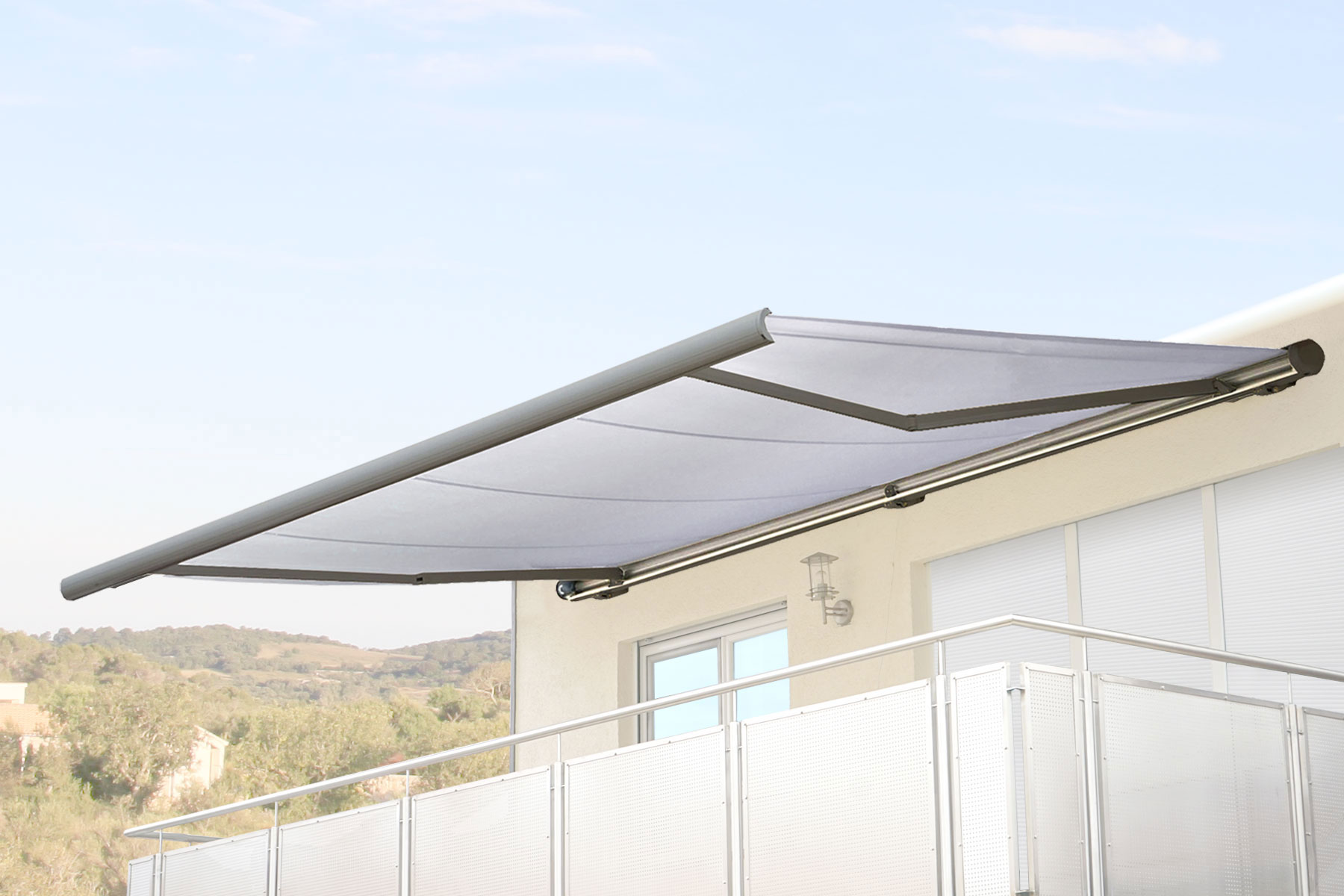 Elektrische Kassettenmarkise H122, Markise Vollkassette 4x3m ~ Acryl Creme, Rahmen grau - Bild 1