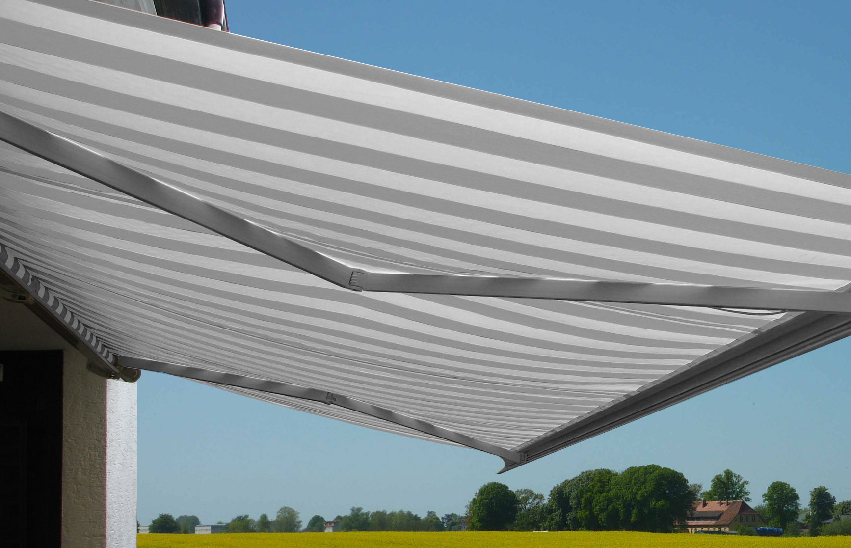 Elektrische Kassettenmarkise H122, Markise Vollkassette 4x3m ~ Acryl Grau/Wei&szlig;, Rahmen grau - Bild 1