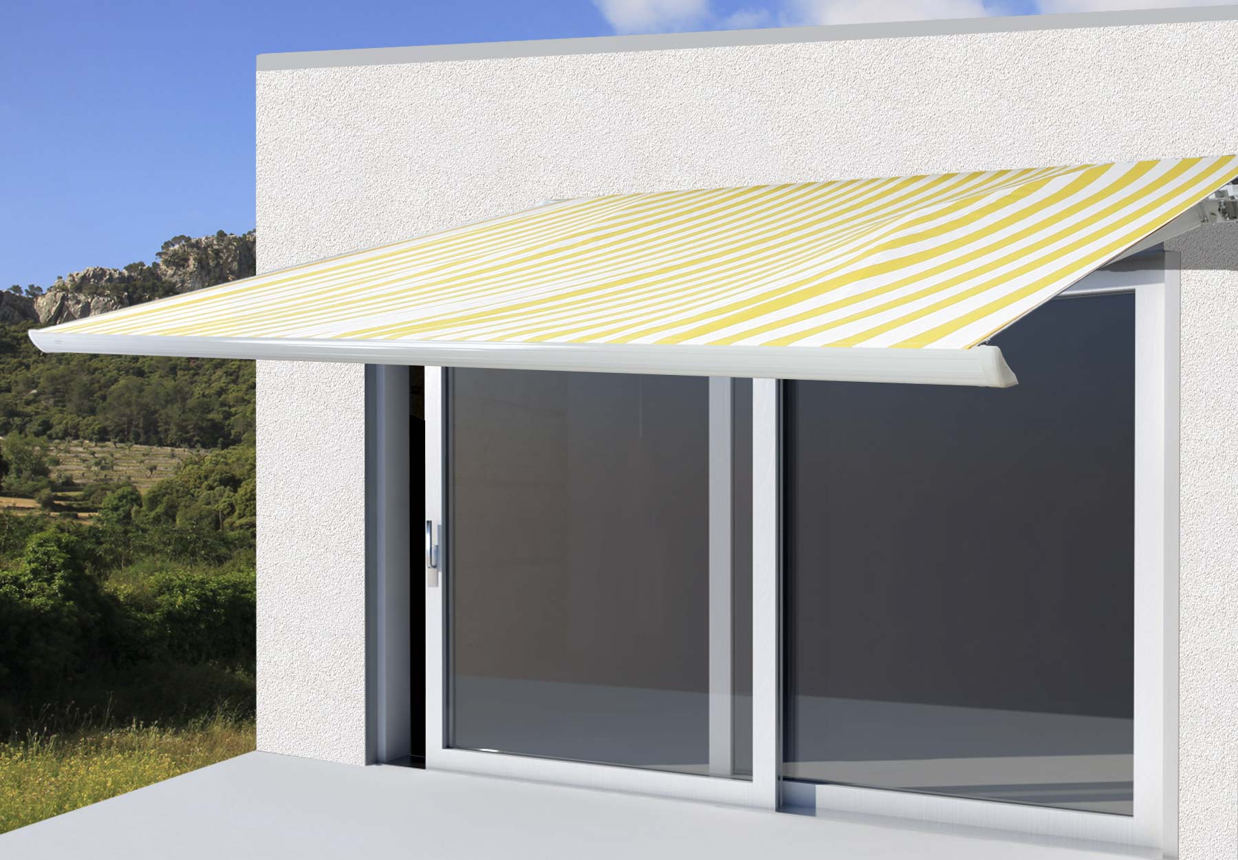 Elektrische Kassettenmarkise H122, Markise Vollkassette 4x3m ~ Polyester Gelb/Wei&szlig; - Bild 1