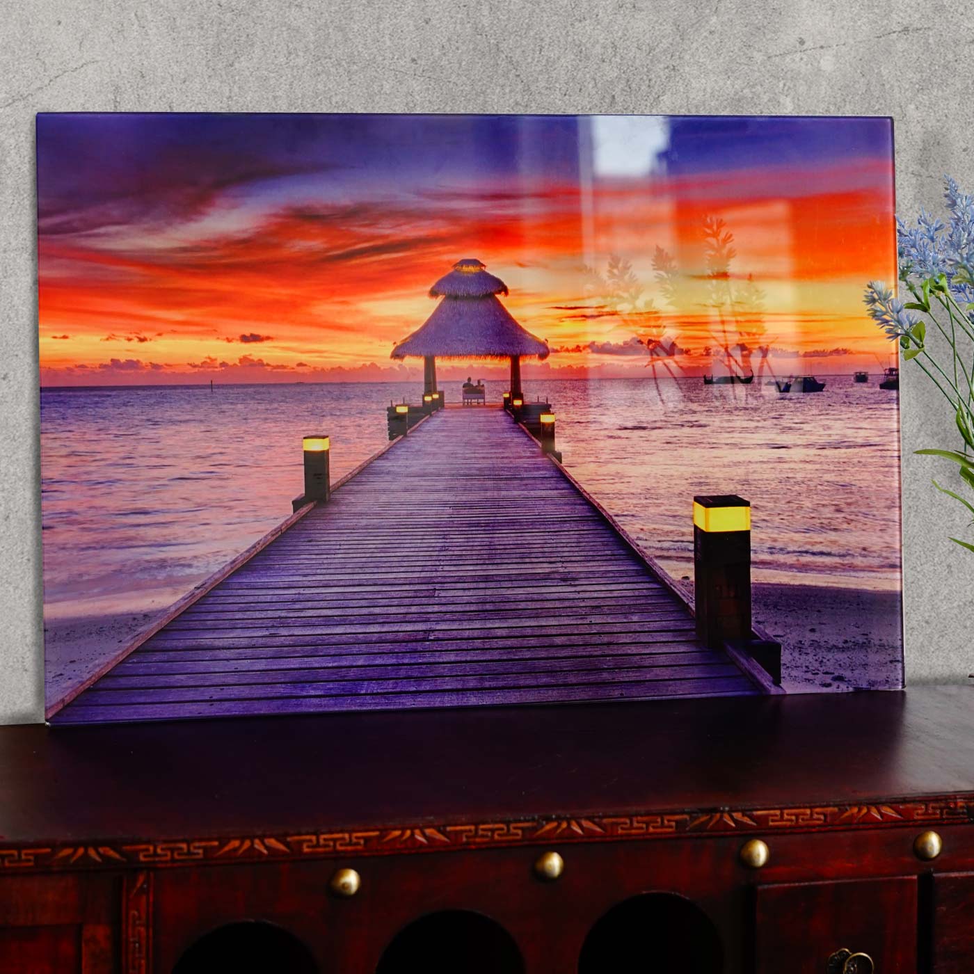 Glasbild T117, Wandbild Poster Motiv, 40x60cm ~ Steg - Bild 1