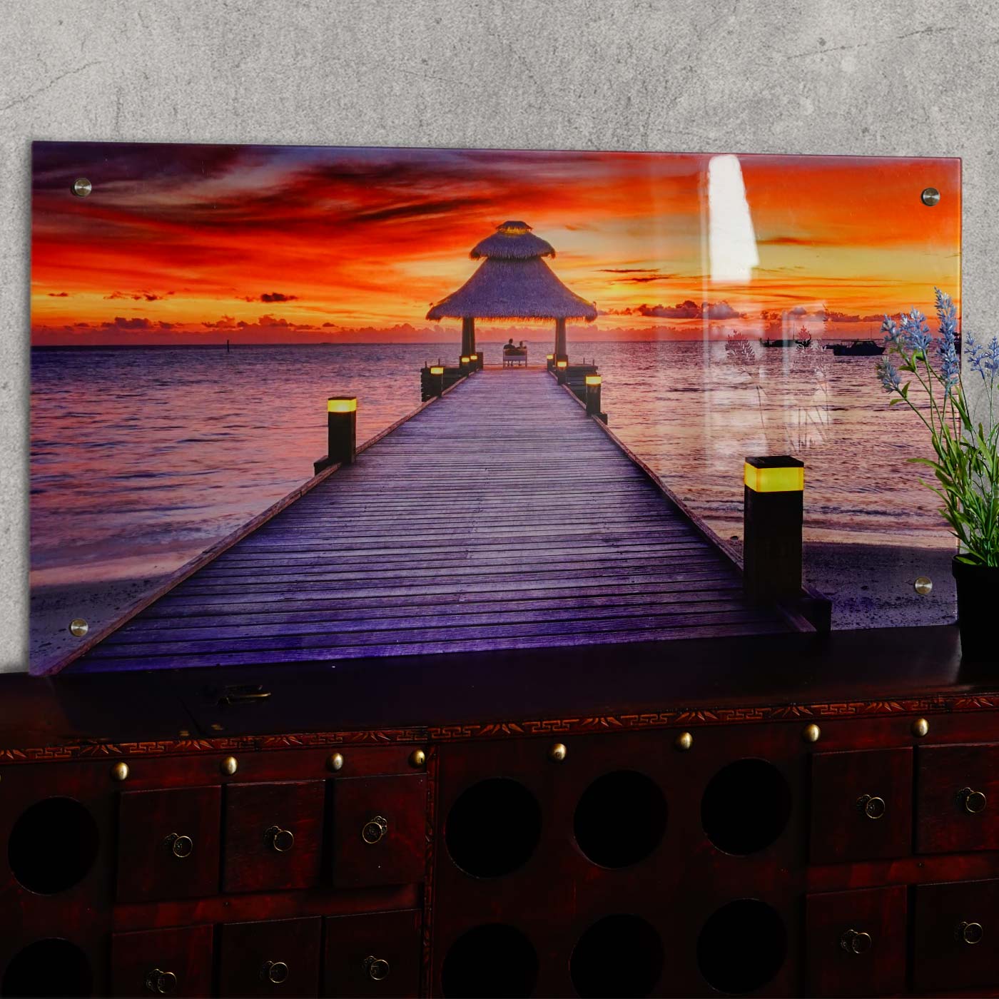 Glasbild T114, Wandbild Poster Motiv, 50x100cm ~ Steg - Bild 1