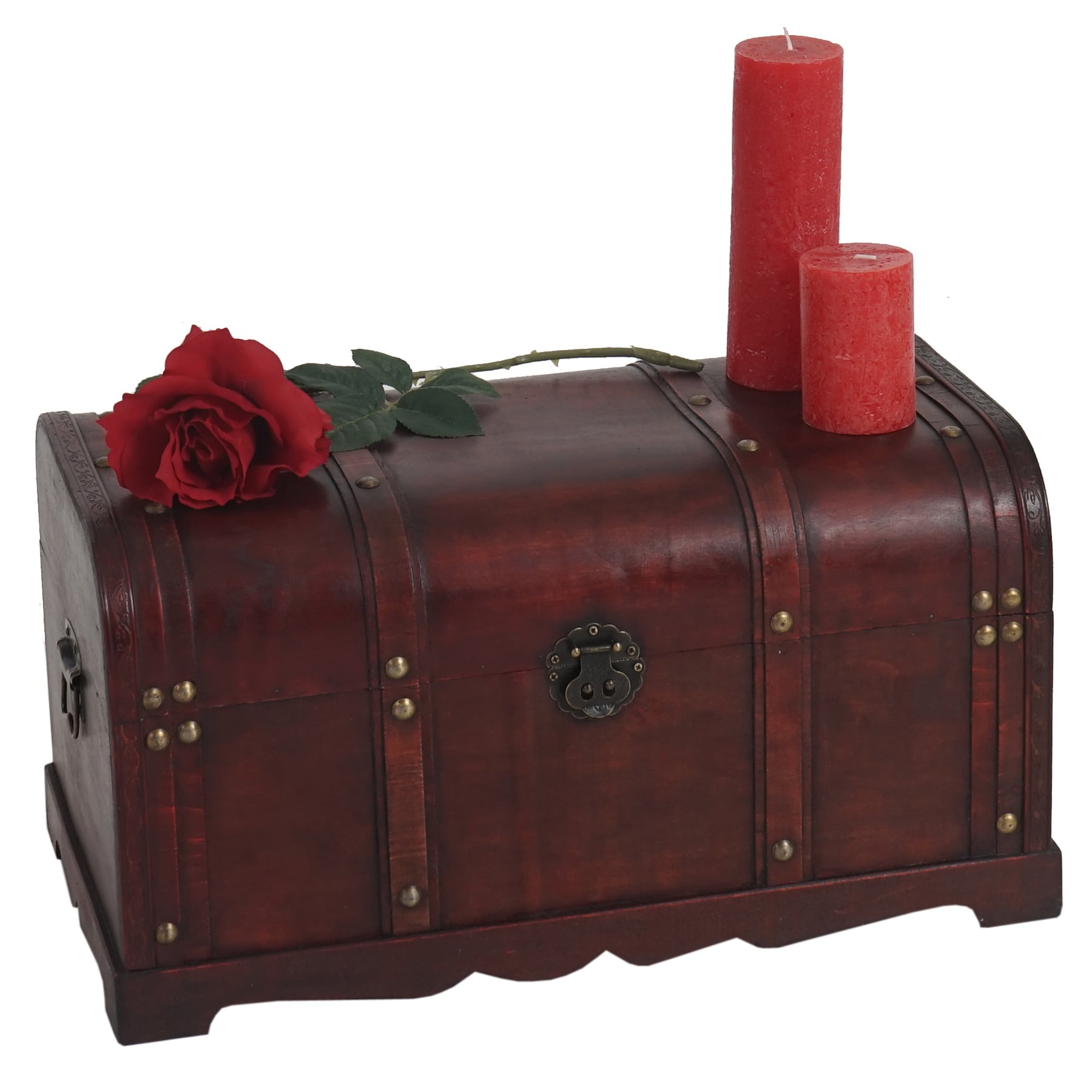 Holztruhe Holzbox Schatztruhe Antibes Antikoptik 30x57x29cm ~ rund - Bild 1