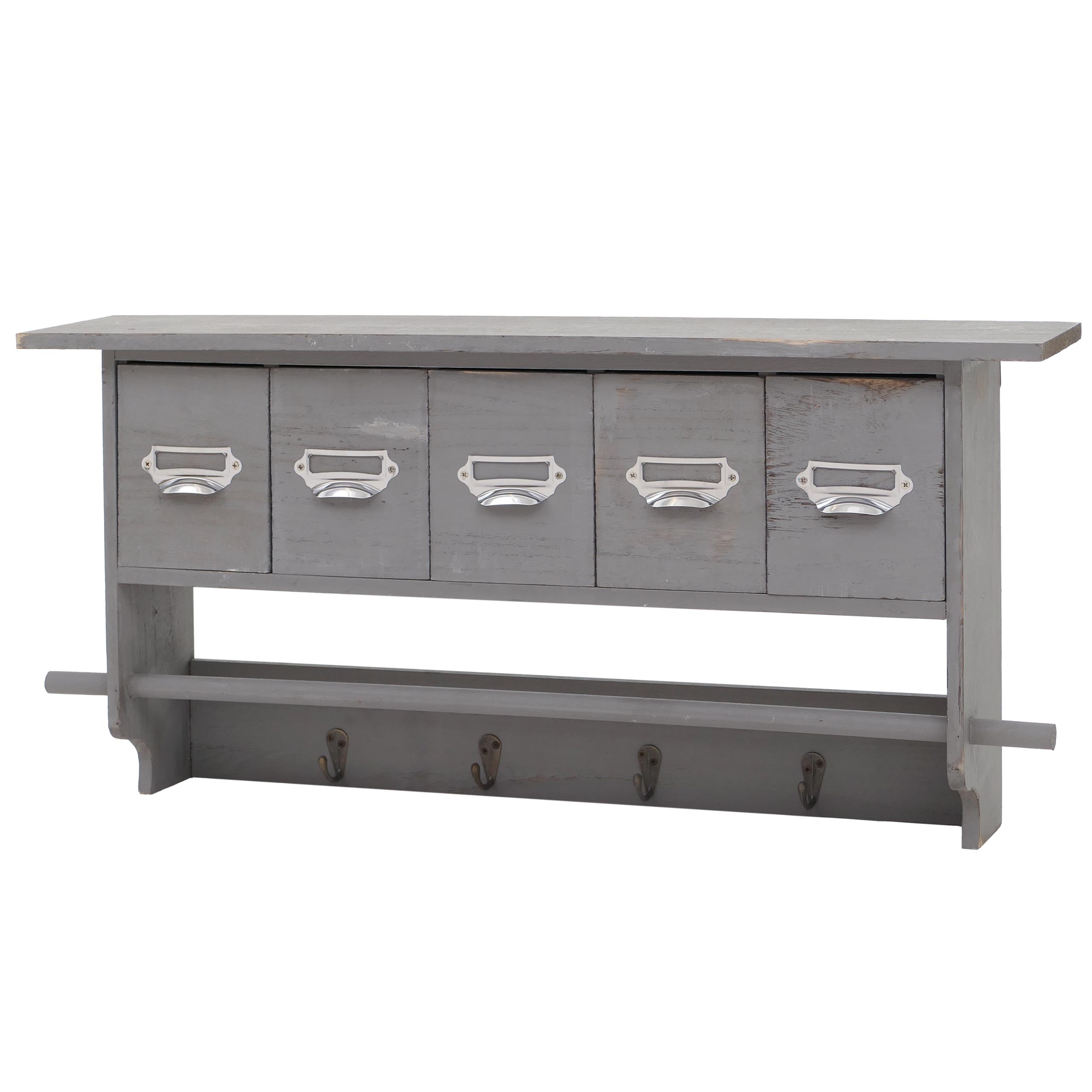 Garderobe MCW-C49, Wandgarderobe Wandregal, Vintage mit 5 Schubladen 32x65x13cm ~ Shabby Look, grau - Bild 1