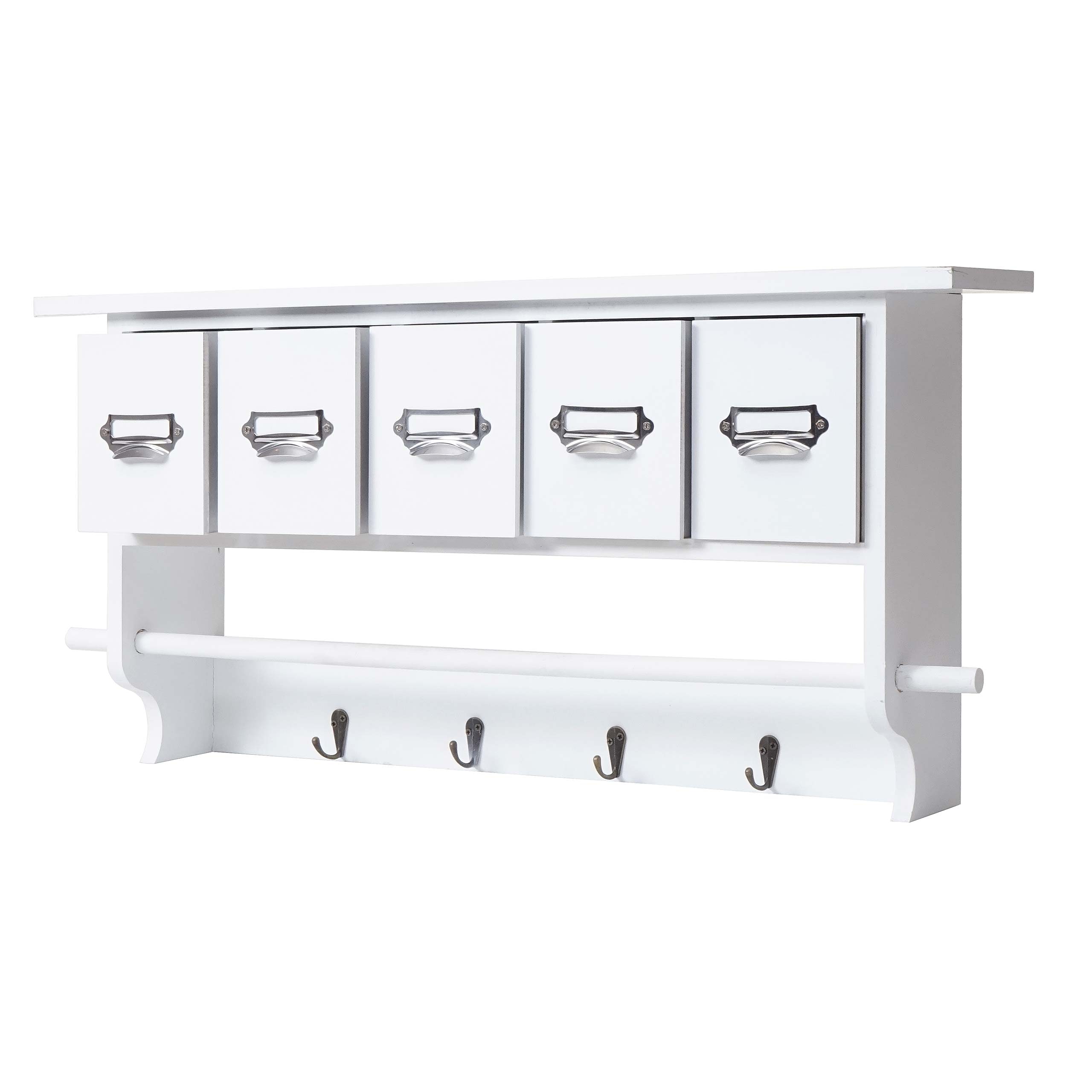 Garderobe MCW-C49, Wandgarderobe Wandregal, Vintage mit 5 Schubladen 32x65x13cm ~ wei&szlig; - Bild 1