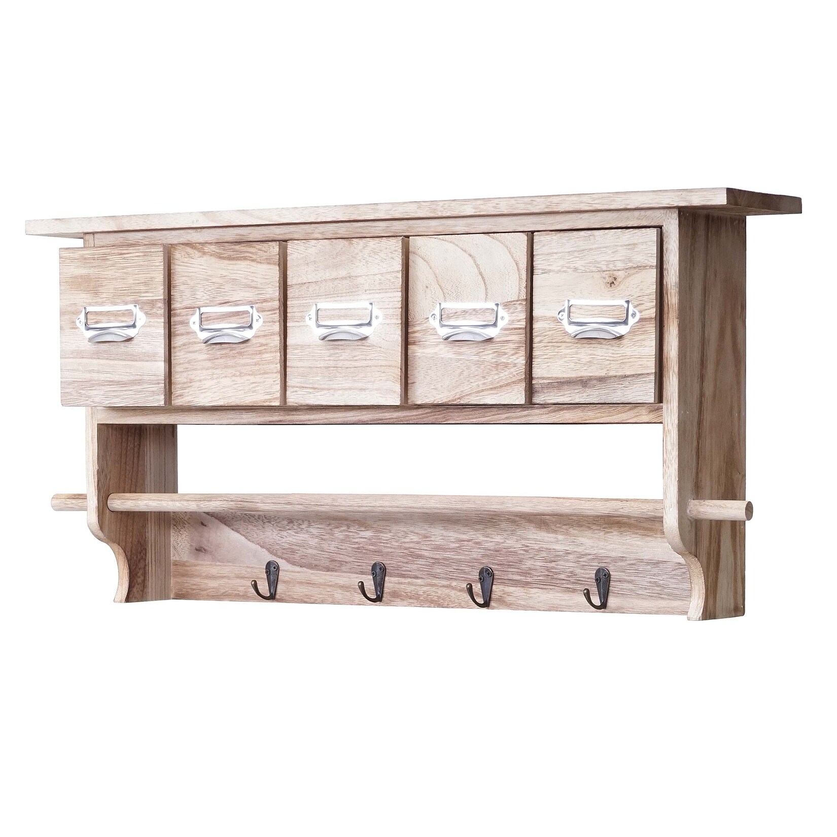 Garderobe MCW-C49, Wandgarderobe Wandregal, Vintage mit 5 Schubladen 32x65x13cm ~ natur | 04057651257365