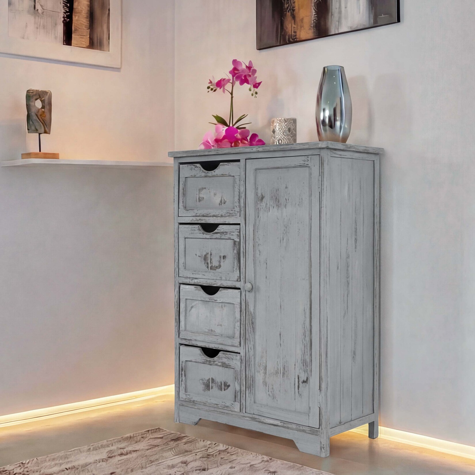 Kommode MCW-D12, Schrank Schubladenkommode, Shabby-Look Vintage 82x55x30cm ~ grau