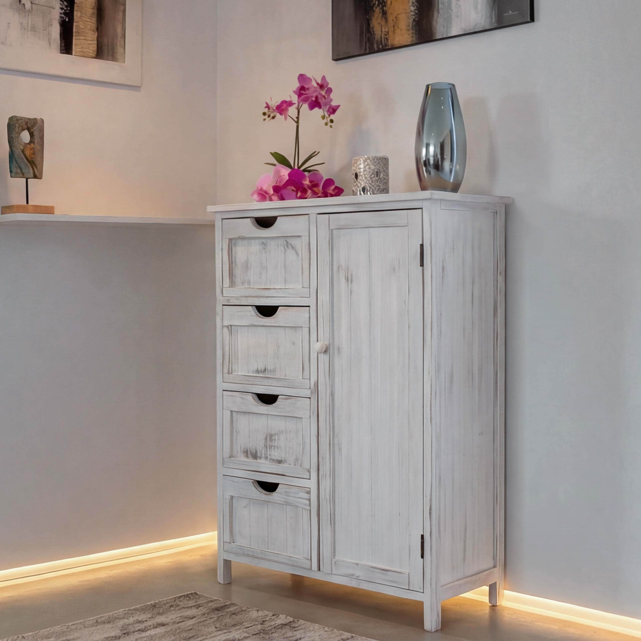 Kommode MCW-D12, Schrank Schubladenkommode, Shabby-Look Vintage 82x55x30cm ~ wei&szlig; - Bild 1