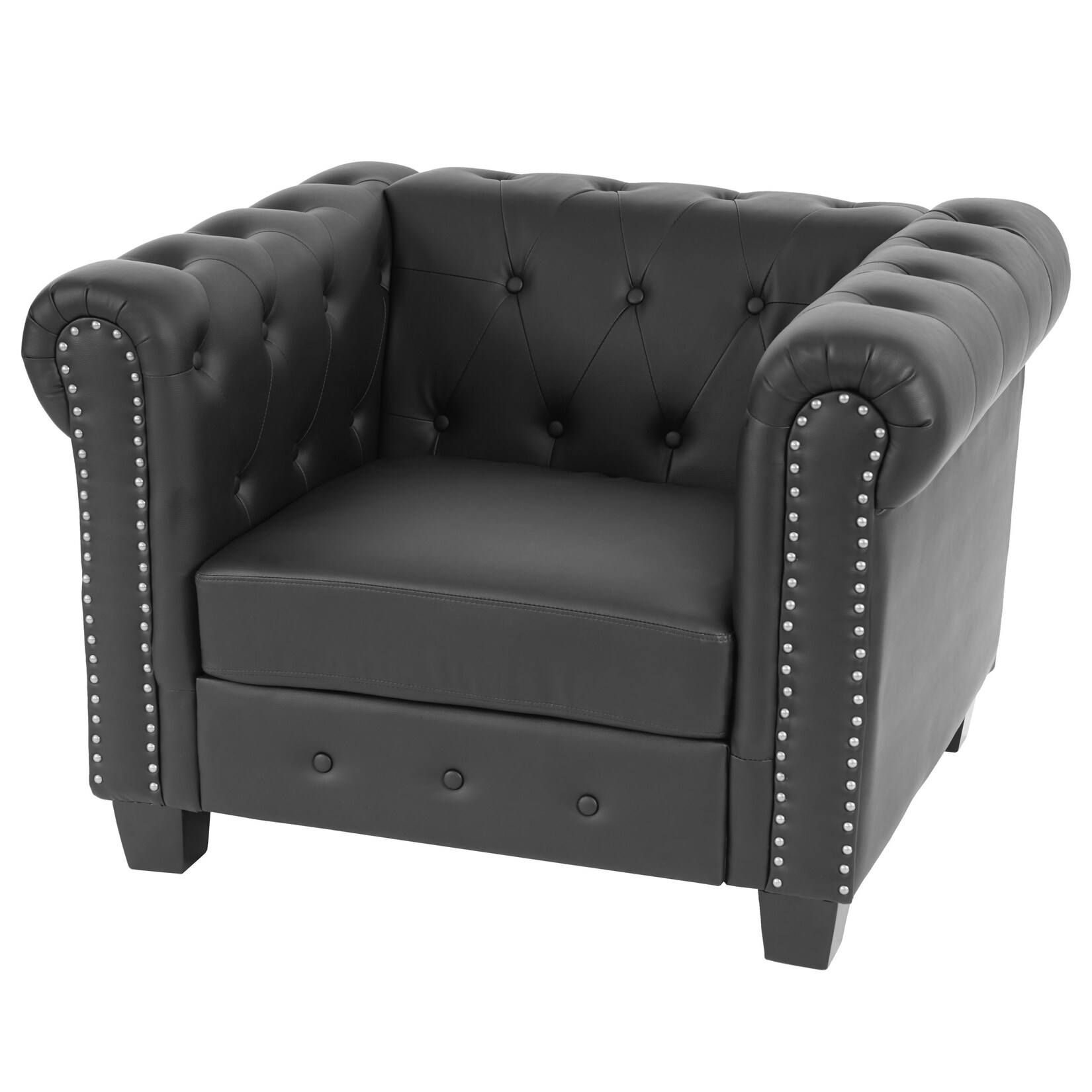 Luxus Sessel Loungesessel Relaxsessel Chesterfield Edingburgh Kunstleder ~ eckige Füße, schwarz