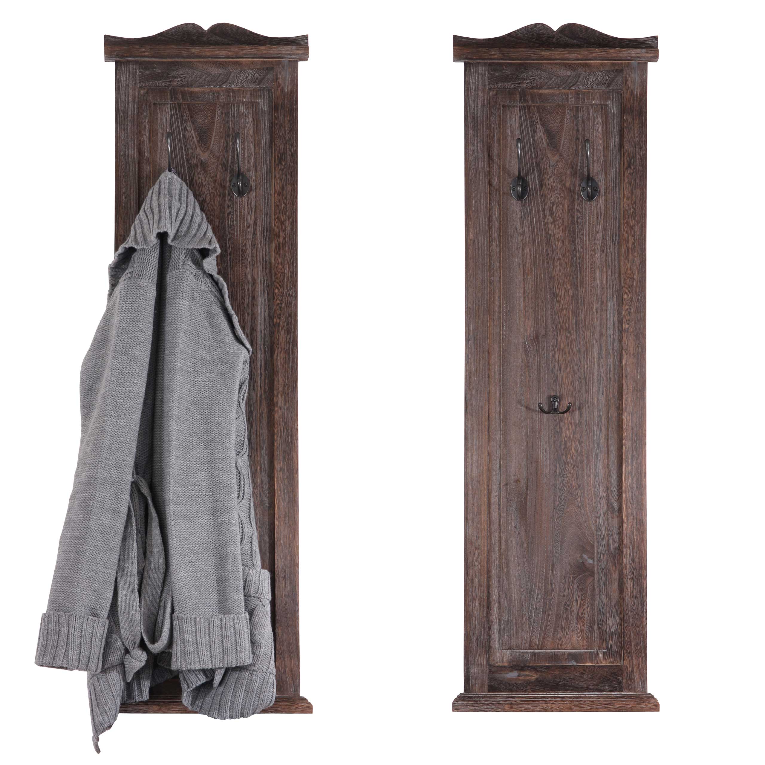 2er-Set Garderobe H33, Wandgarderobe Garderobenpaneel, Wandhaken Holz 109x28x4cm ~ braun shabby - Bild 1