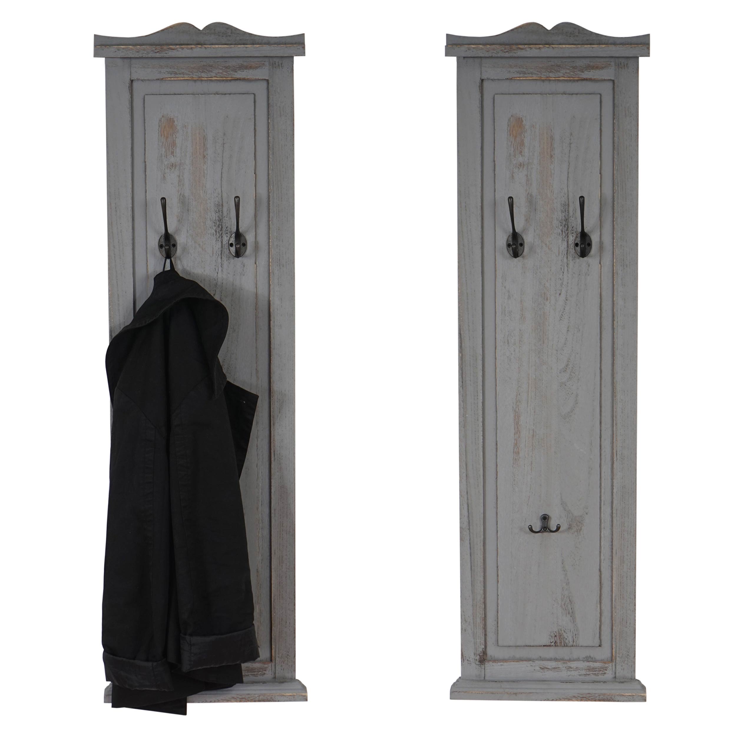 2er-Set Garderobe H33, Wandgarderobe Garderobenpaneel, Wandhaken Holz 109x28x4cm ~ grau shabby - Bild 1