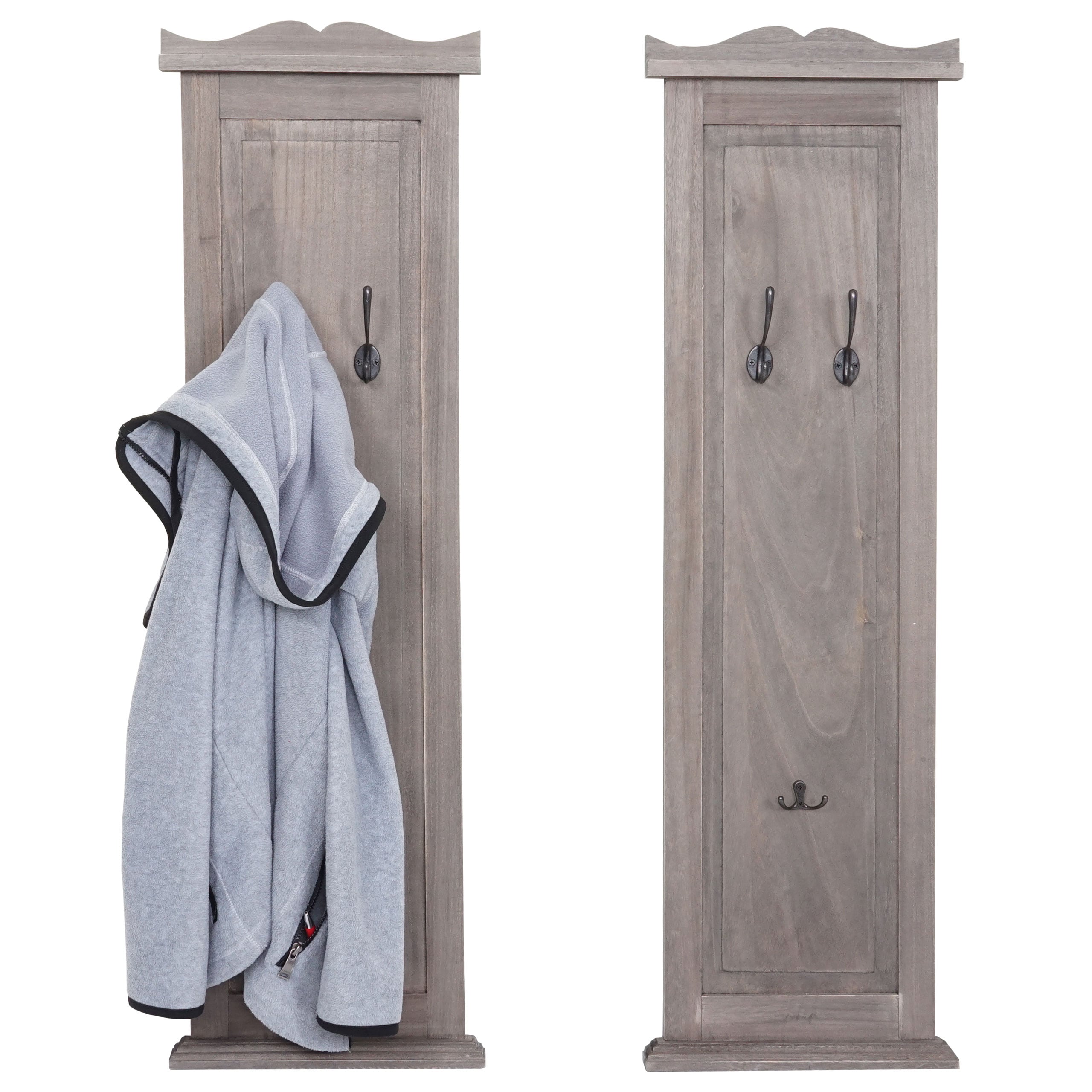2er-Set Garderobe H33, Wandgarderobe Garderobenpaneel, Wandhaken Holz 109x28x4cm ~ grau-braun shabby - Bild 1
