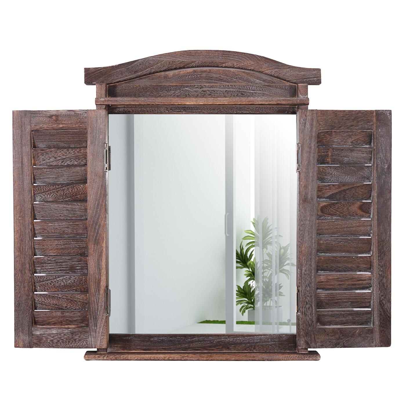 Wandspiegel Spiegelfenster mit Fensterläden 53x42x5cm ~ braun shabby