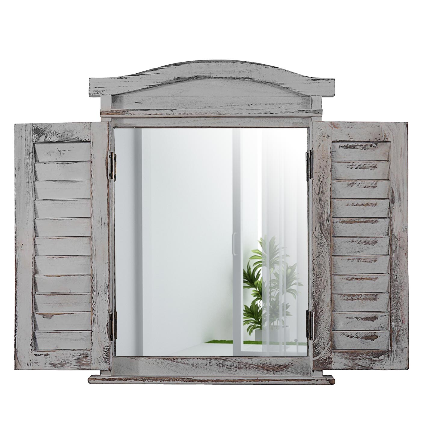 Wandspiegel Spiegelfenster mit Fensterläden 53x42x5cm ~ grau shabby