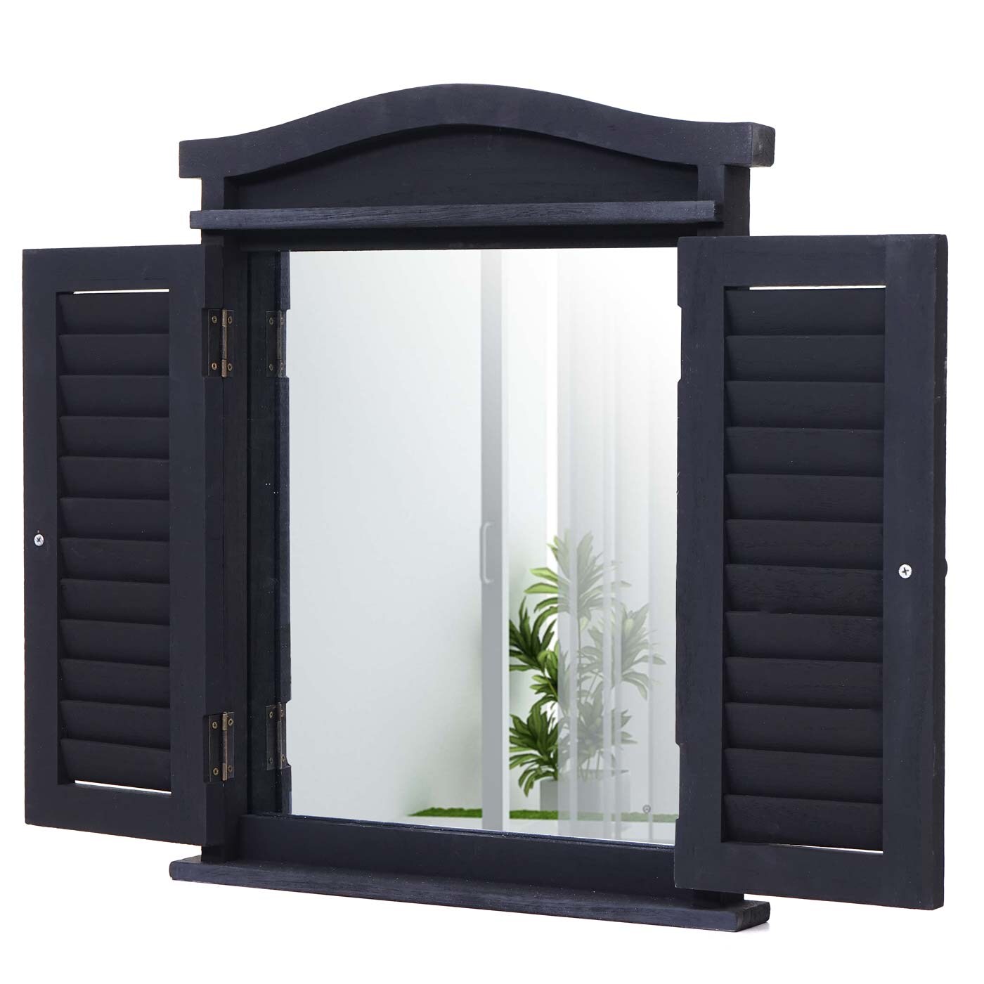 Wandspiegel Spiegelfenster mit Fensterläden 53x42x5cm ~ dunkelgrau
