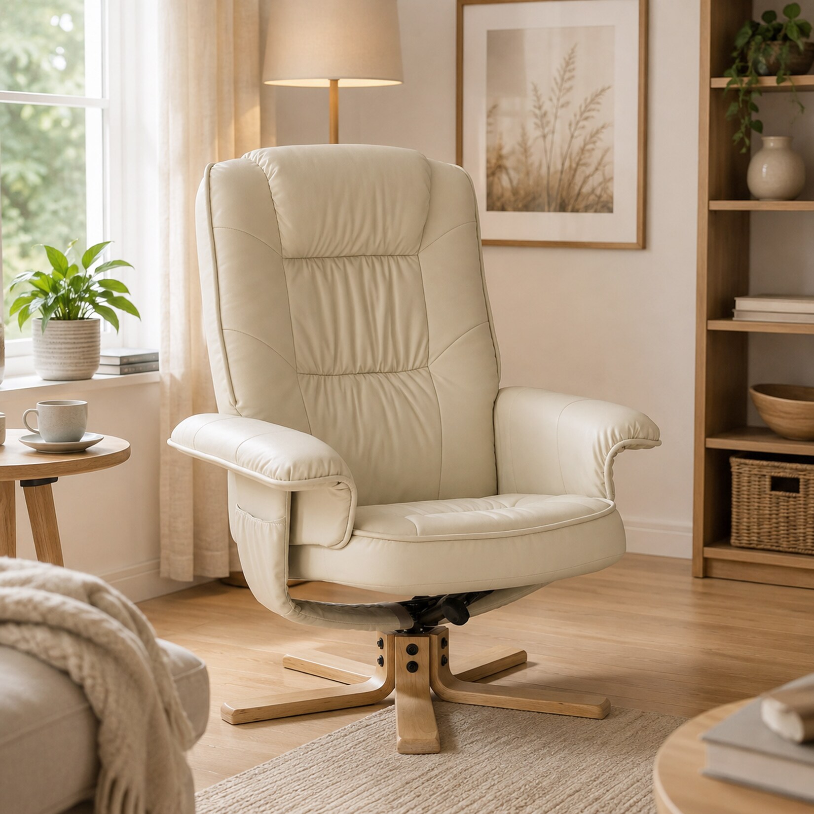 Relaxsessel Fernsehsessel Sessel ohne Hocker H56 Kunstleder MVG-zertifiziert ~ creme
