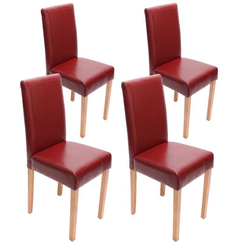 4er-Set Esszimmerstuhl Stuhl Küchenstuhl Littau ~ Leder, rot helle Beine