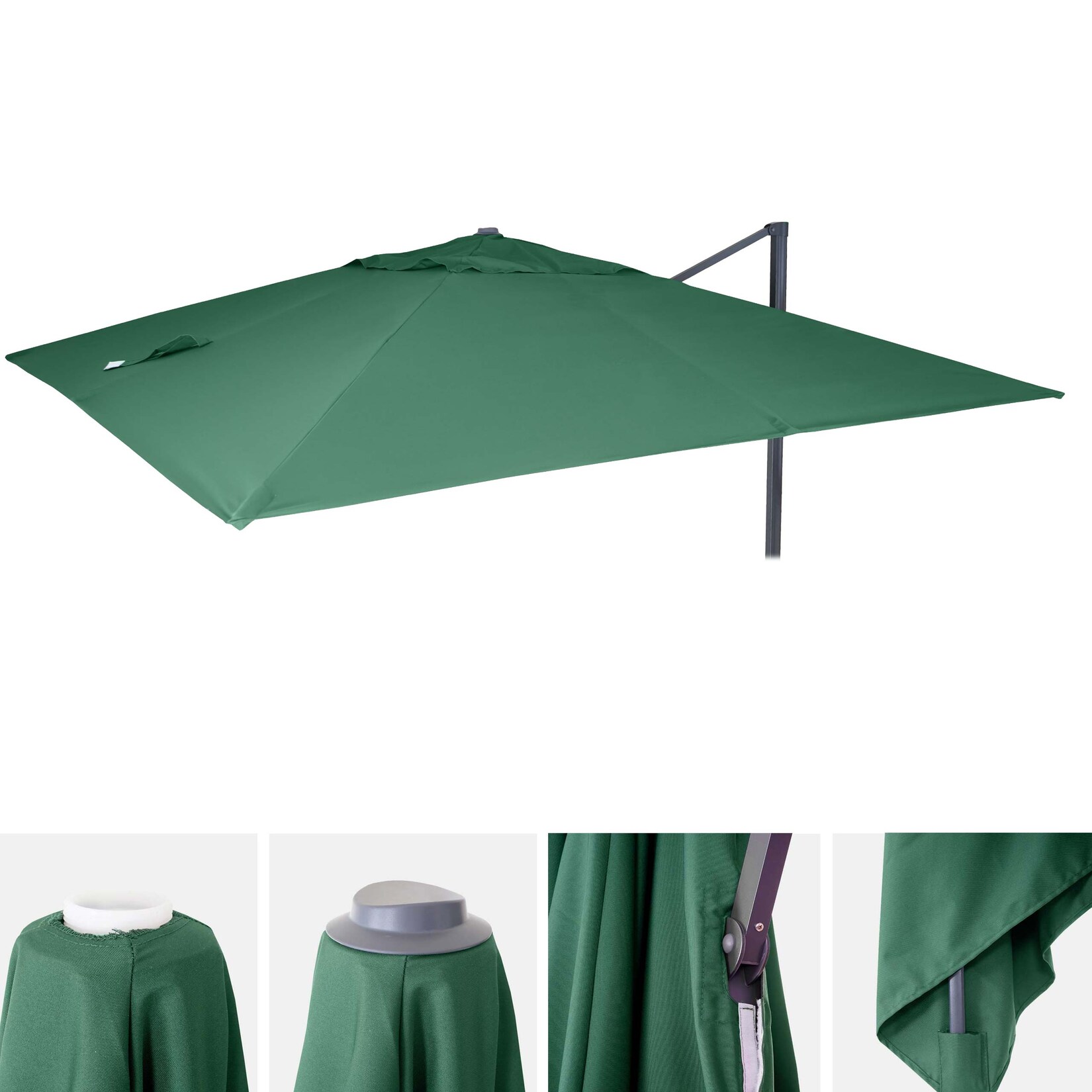 Ersatz-Bezug für Luxus-Ampelschirm MCW-A96, Sonnenschirmbezug Ersatzbezug, 3x3m (Ø4,24m) Polyester ~ dunkelgrün