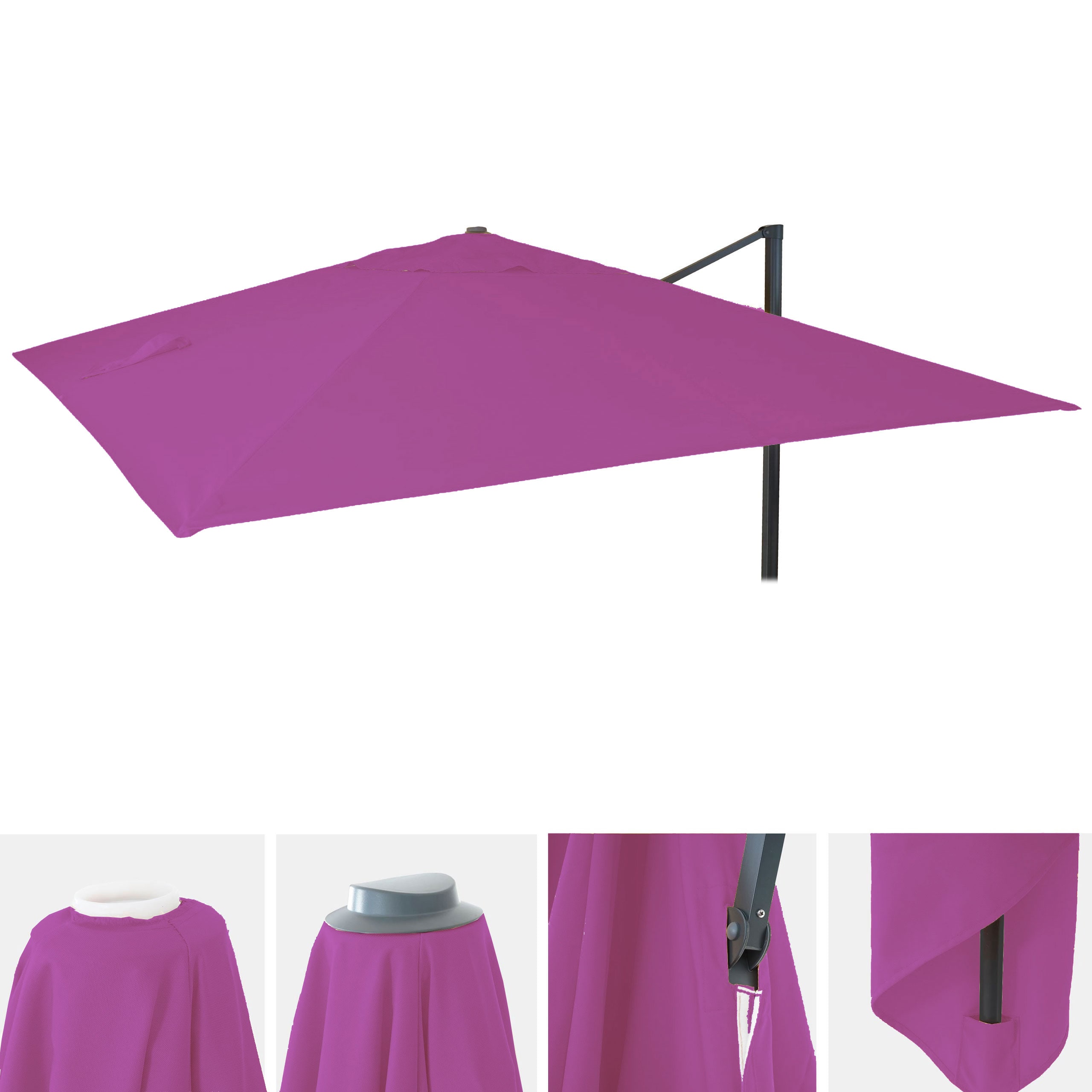 Ersatz-Bezug f&uuml;r Luxus-Ampelschirm MCW-A96, Sonnenschirmbezug Ersatzbezug, 3x3m (&Oslash;4,24m) Polyester 2,7kg ~ lila-violett - Bild 1