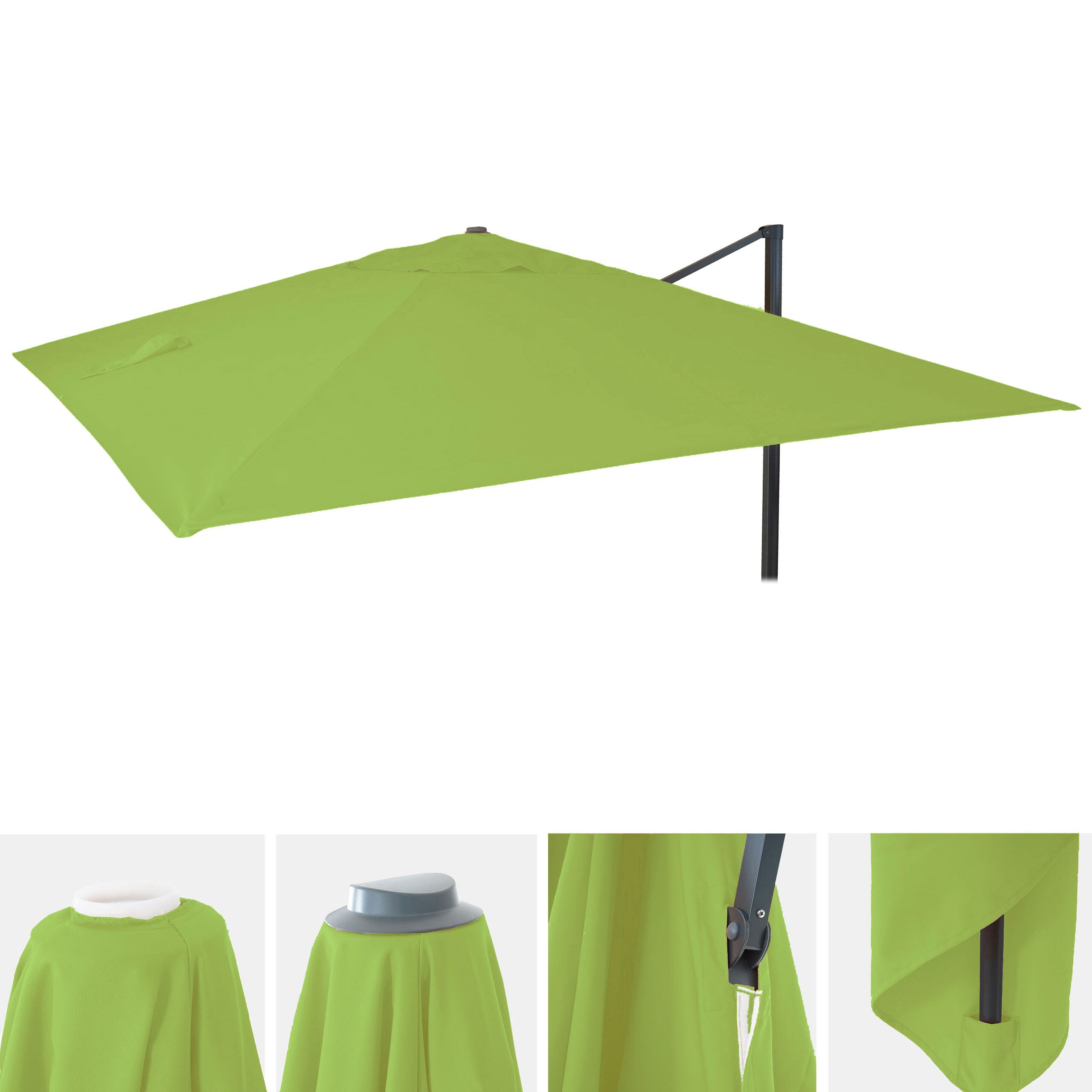 Ersatz-Bezug f&uuml;r Luxus-Ampelschirm MCW-A96, Sonnenschirmbezug Ersatzbezug, 3x3m (&Oslash;4,24m) Polyester 2,7kg ~ hellgr&uuml;n - Bild 1