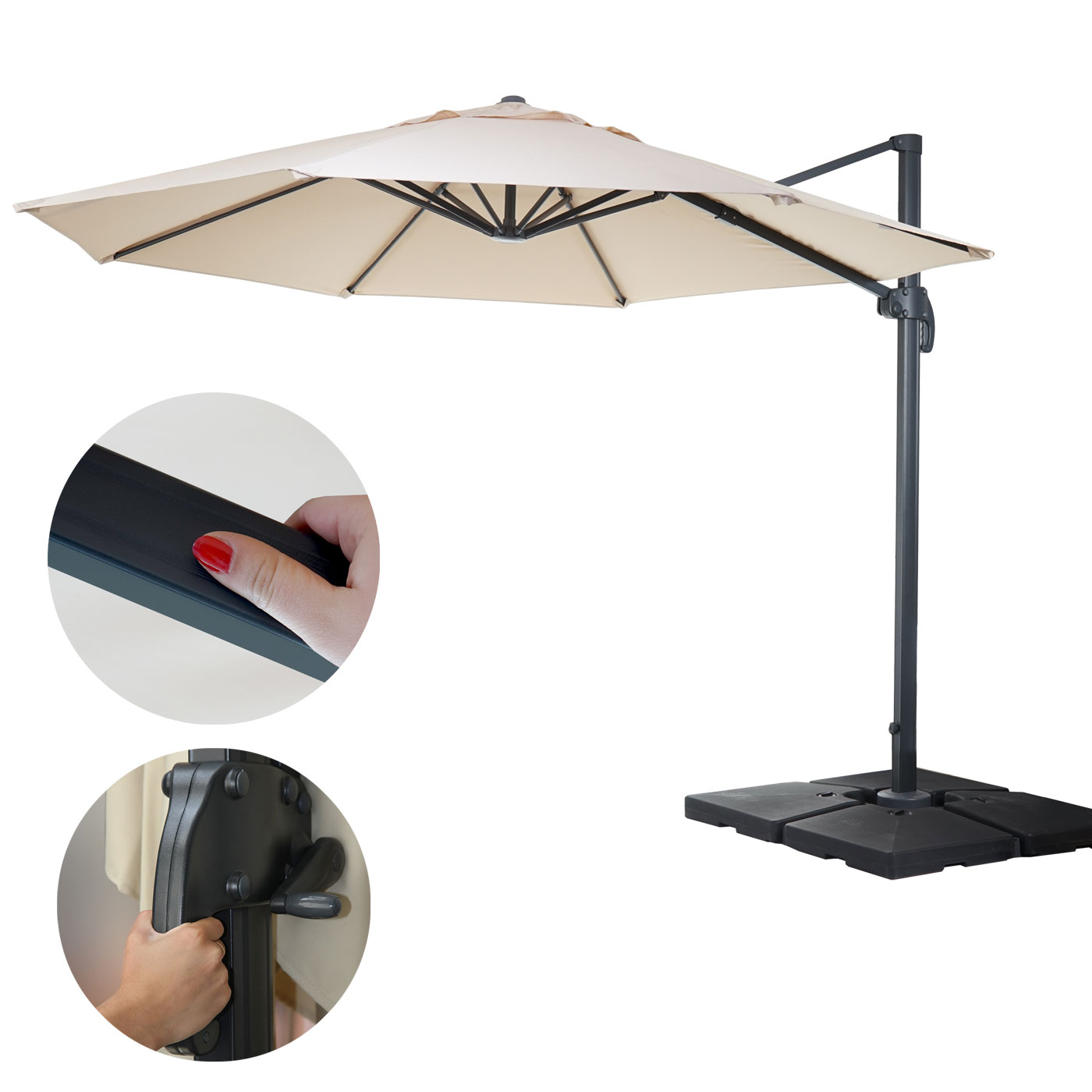 Gastronomie-Ampelschirm MCW-A96, Sonnenschirm, rund &Oslash; 4m Polyester Alu/Stahl 27kg ~ creme mit St&auml;nder - Bild 1