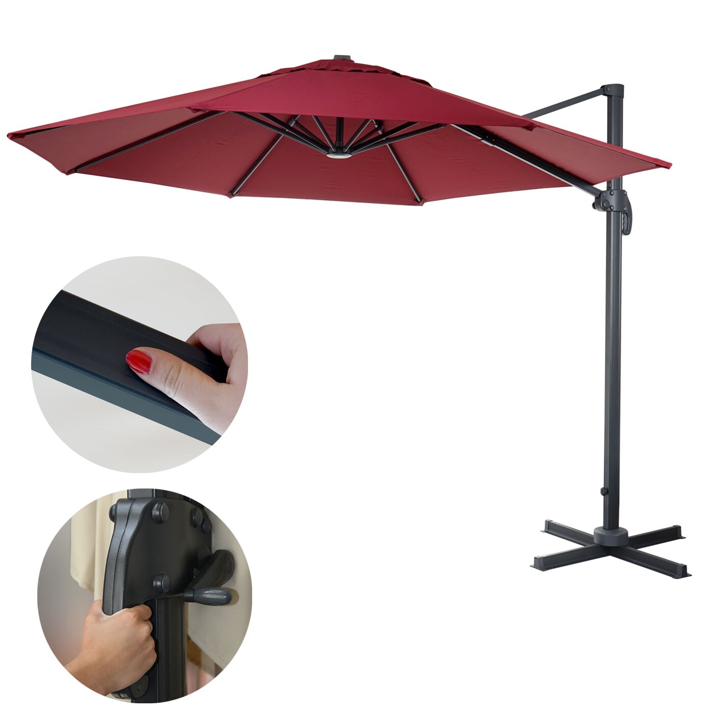 Gastronomie-Ampelschirm MCW-A96, Sonnenschirm, rund Ø 4m Polyester/Alu 27kg ~ bordeaux ohne Ständer