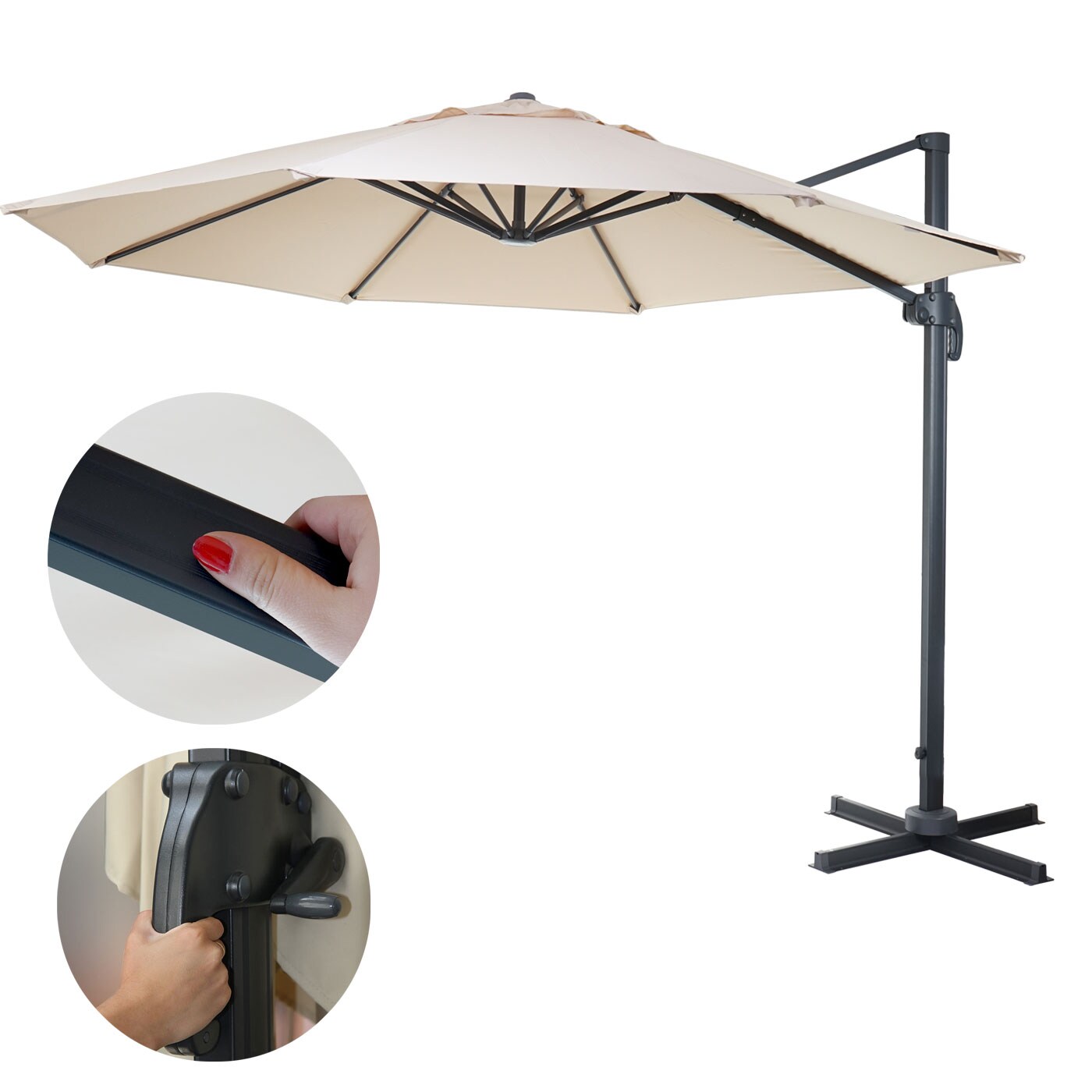 Gastronomie-Ampelschirm MCW-A96, Sonnenschirm, rund Ø 3,5m Polyester Alu/Stahl 26kg ~ creme ohne Ständer, drehbar | 04057651222547
