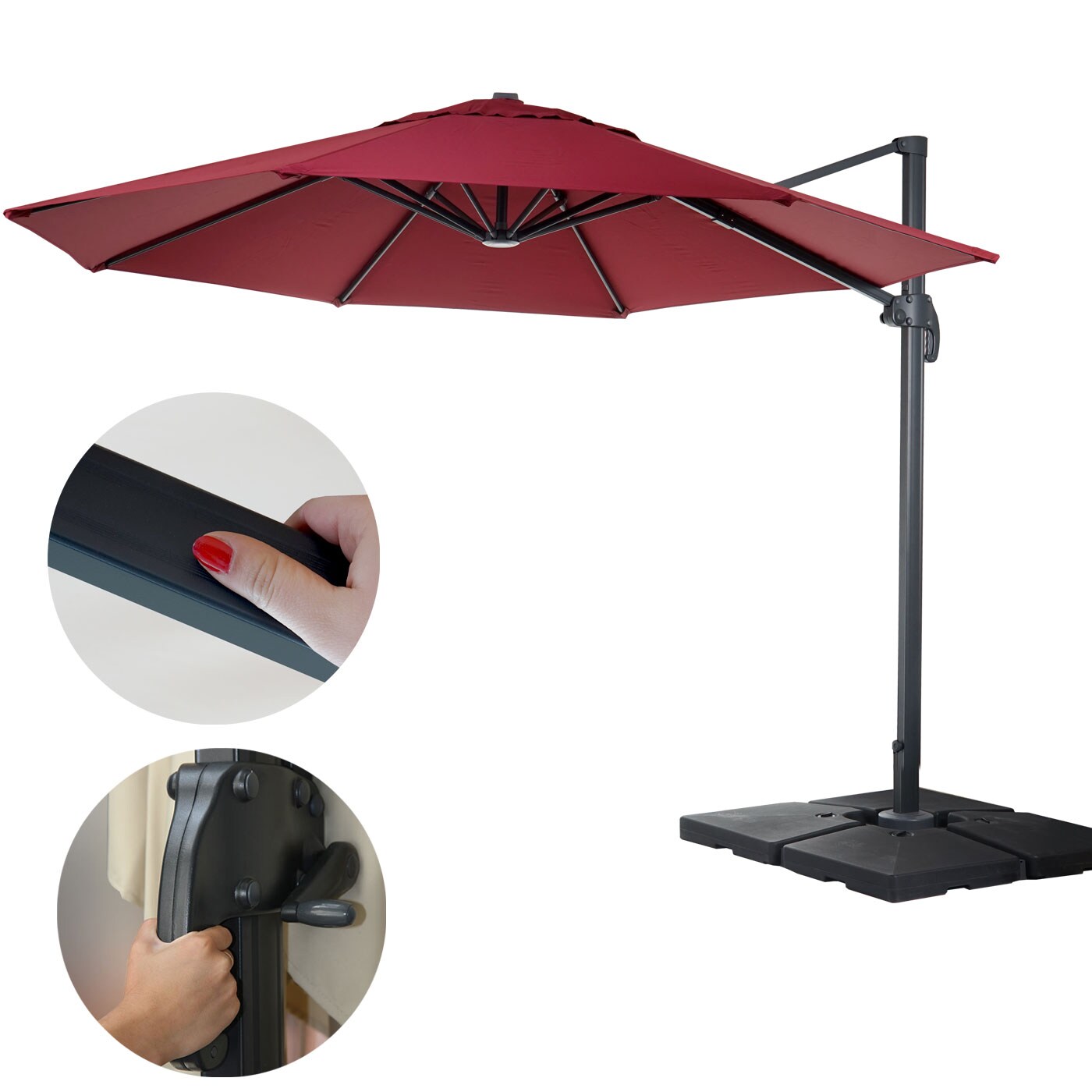Gastronomie-Ampelschirm MCW-A96, Sonnenschirm, rund Ø 3,5m Polyester Alu/Stahl 26kg ~ bordeaux mit Ständer