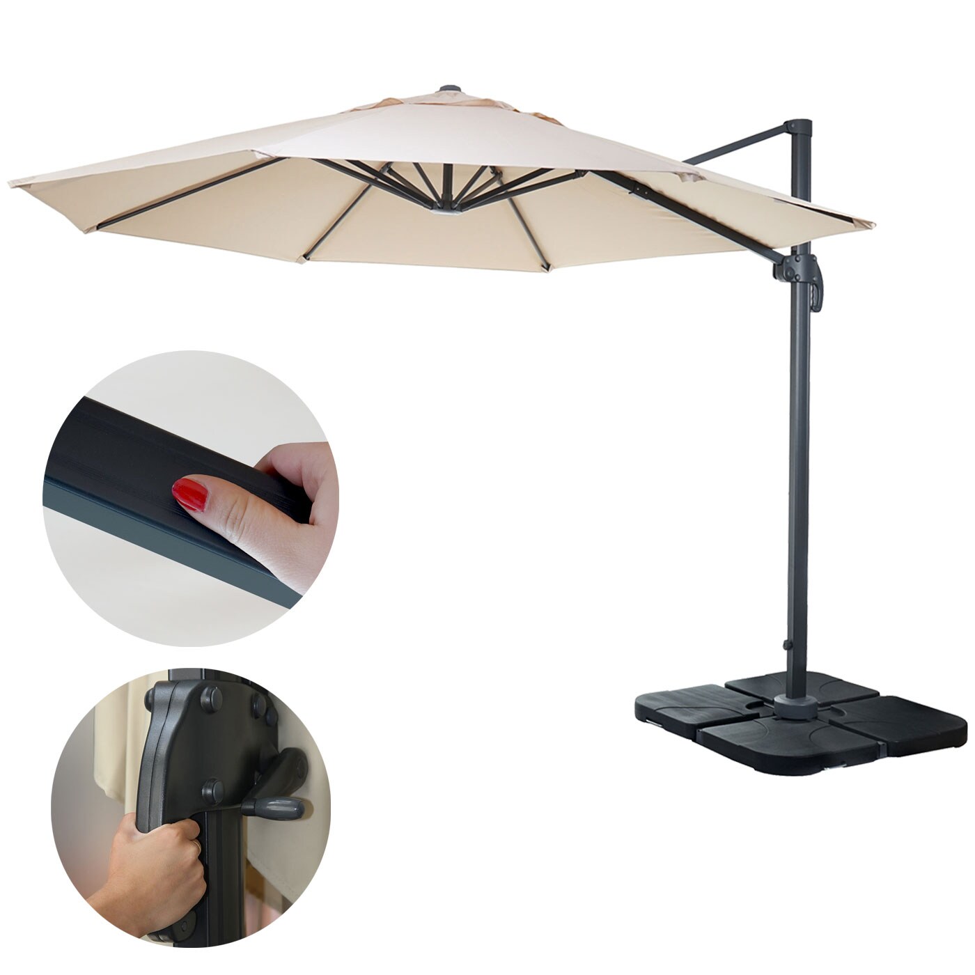 Gastronomie-Ampelschirm MCW-A96, Sonnenschirm, rund Ø 3m Polyester Alu/Stahl 23kg ~ creme mit Ständer, drehbar