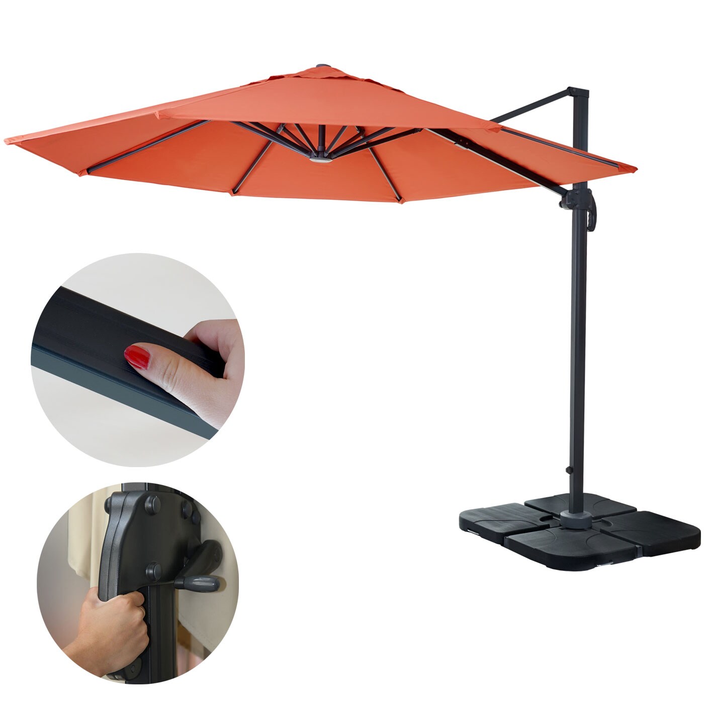 Gastronomie-Ampelschirm MCW-A96, Sonnenschirm, rund Ø 3m Polyester Alu/Stahl 23kg ~ terracotta mit Ständer