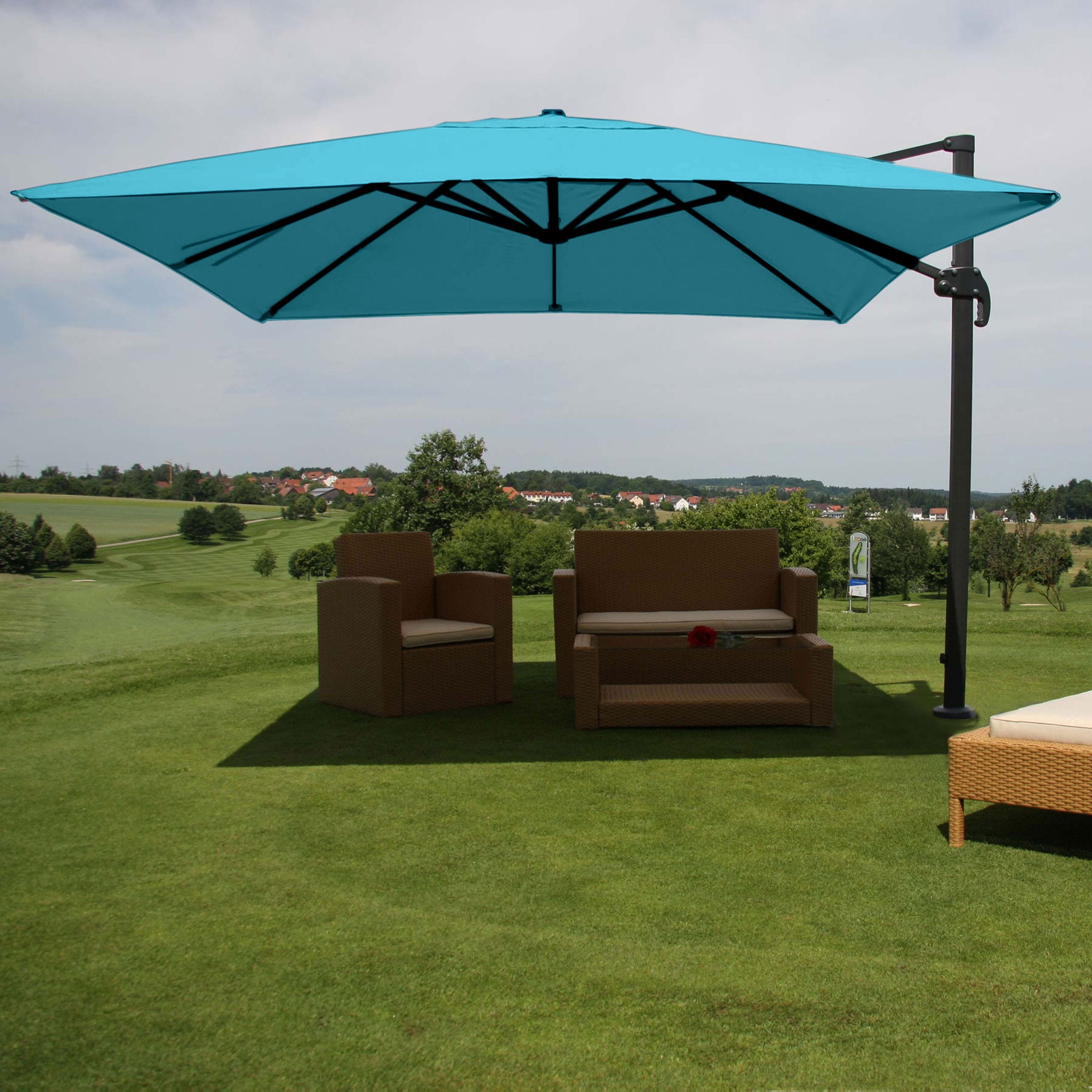 Gastronomie-Ampelschirm MCW-A96, Sonnenschirm, 3x4m (&Oslash;5m) Polyester/Alu 26kg ~ t&uuml;rkis ohne St&auml;nder, drehbar - Bild 1
