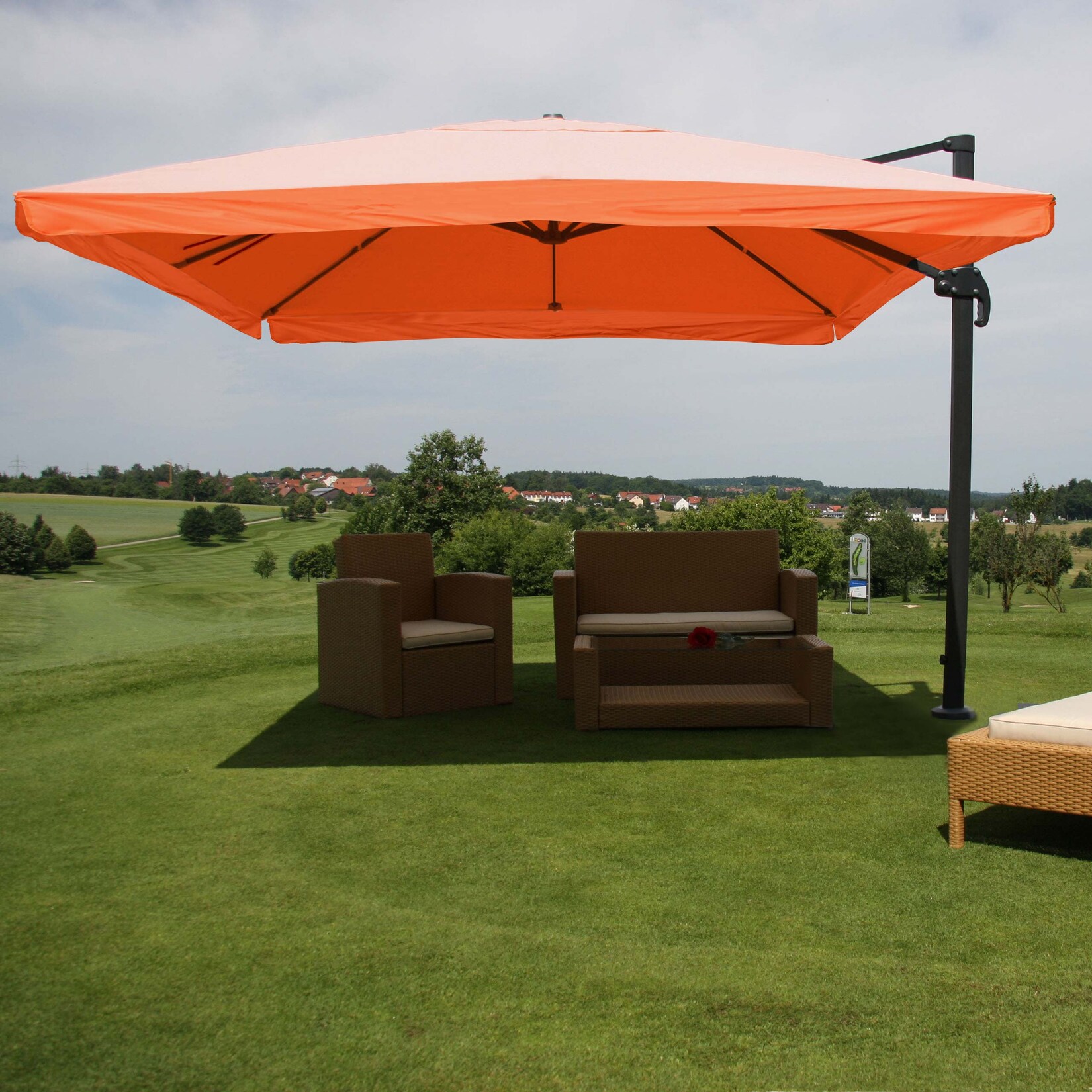 Ampelschirm MCW-A96, Sonnenschirm Gastronomie 3x3m (Ø4,24m) Polyester/Alu 23kg ~ Flap, terracotta ohne Ständer
