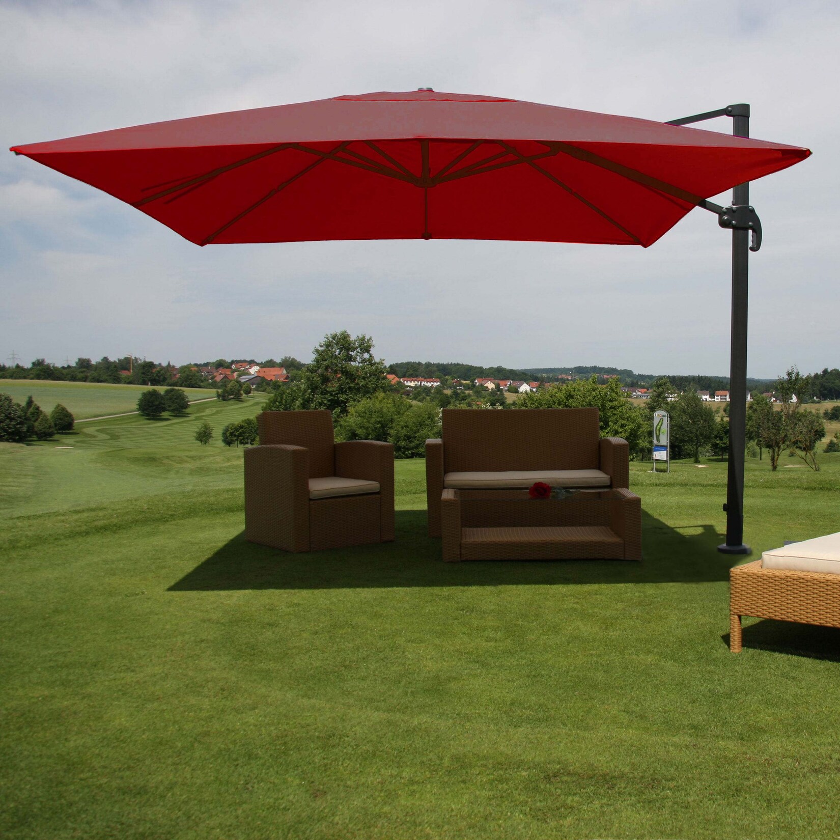 Ampelschirm MCW-A96, Gastronomie Sonnenschirm, 3x3m (Ø4,24m) Polyester/Alu 23kg ~ bordeaux ohne Ständer