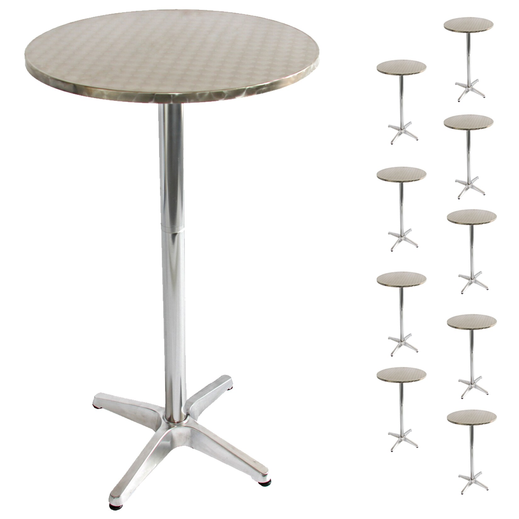 10er-Set Alu-Stehtisch, Bistrotisch, höhenverstellbar 70/110cm Ø=60cm ~ klappbar