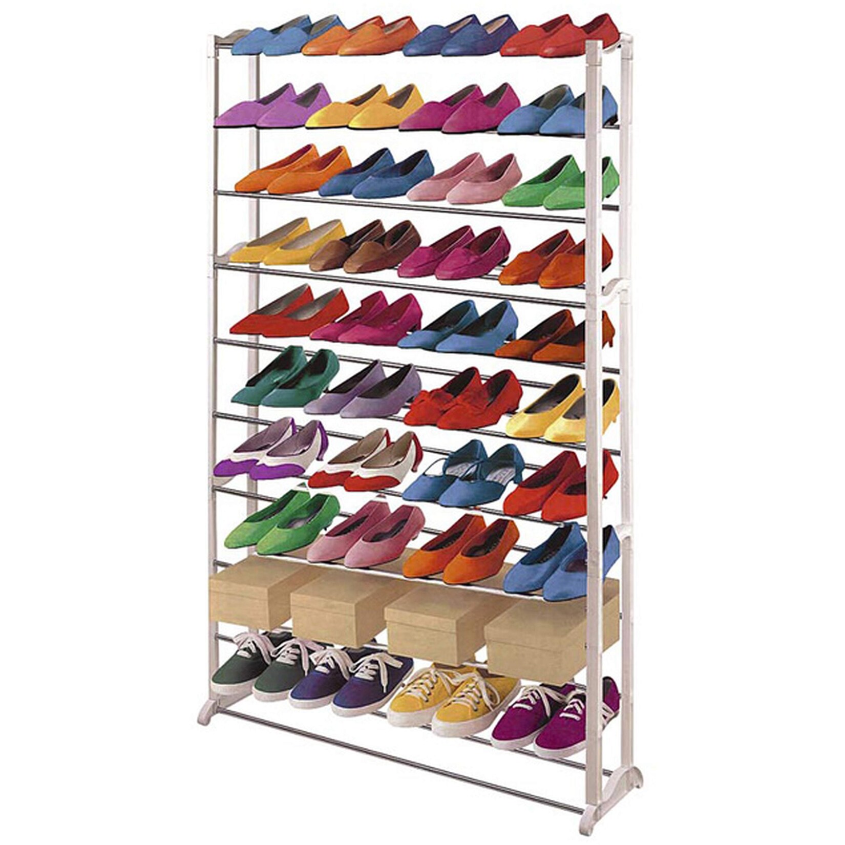 Schuhregal Schuhablage, Kunststoff, Metall Querstreben, weiß ~ für 40 Paar Schuhe | 04057651075525