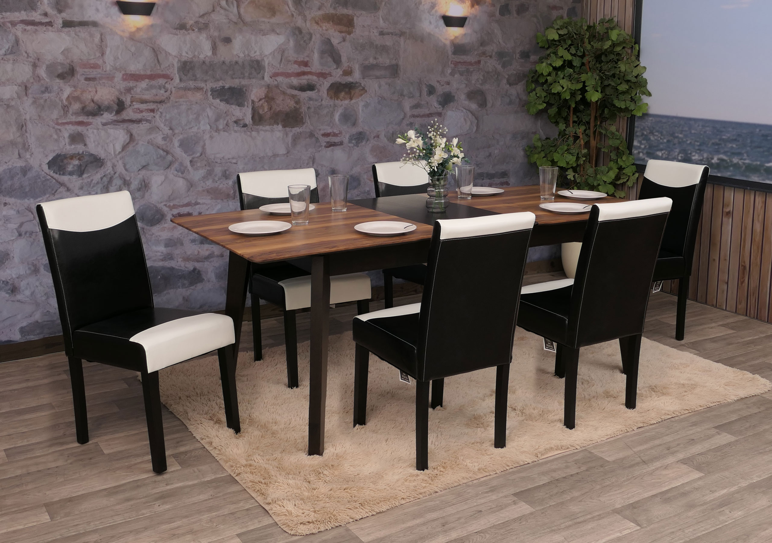 6er-Set Esszimmerstuhl Stuhl K&uuml;chenstuhl Littau ~ schwarz-wei&szlig;, dunkle Beine - Bild 1