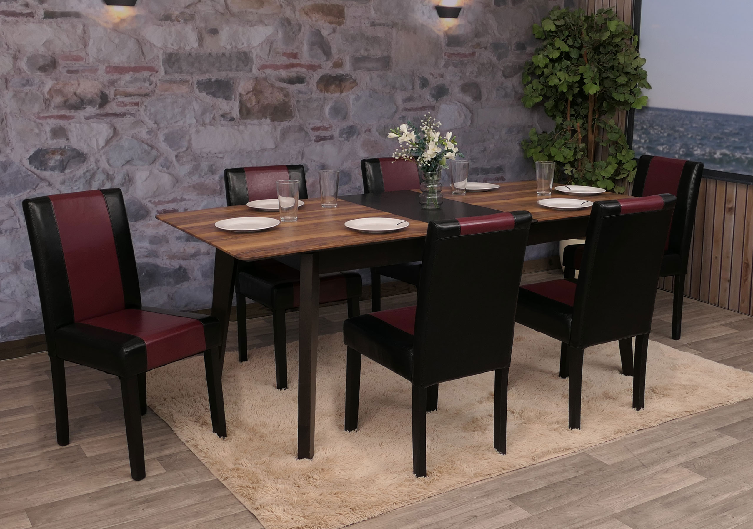 6er-Set Esszimmerstuhl Stuhl K&uuml;chenstuhl Littau ~ schwarz-rot, dunkle Beine - Bild 1
