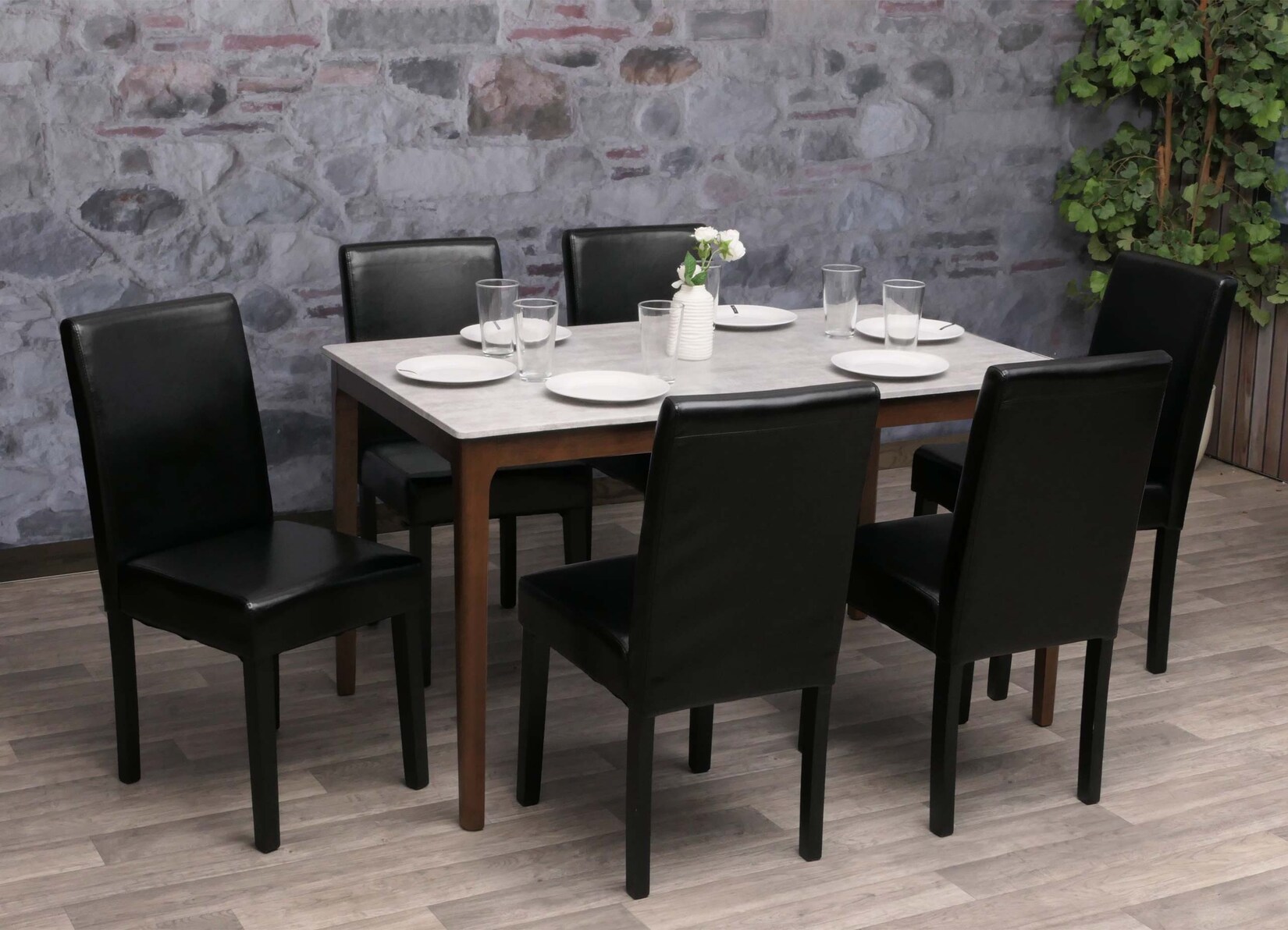 6er-Set Esszimmerstuhl Stuhl Küchenstuhl Littau ~ Kunstleder, schwarz, dunkle Beine