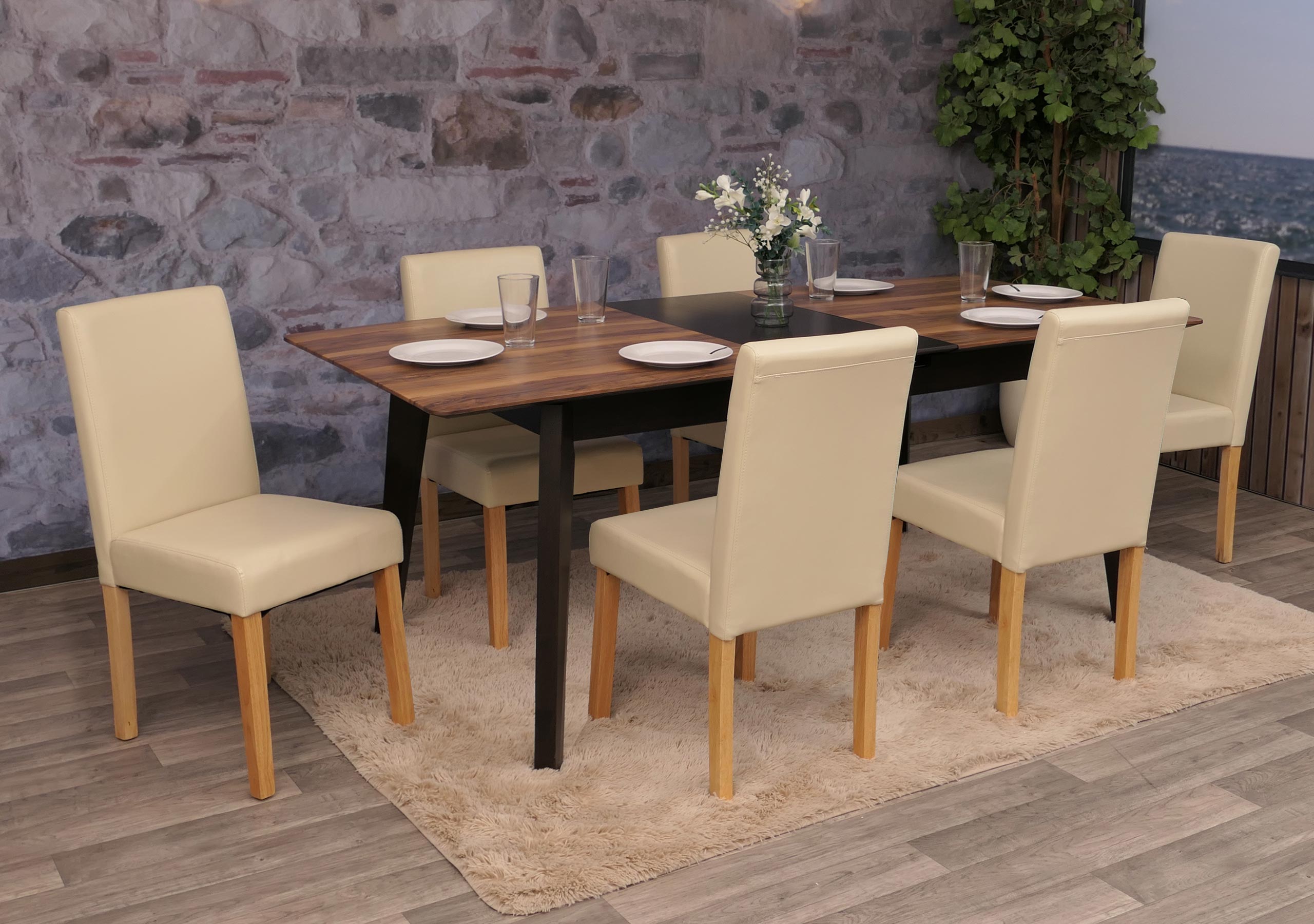 6er-Set Esszimmerstuhl Stuhl K&uuml;chenstuhl Littau ~ Kunstleder, creme, helle Beine - Bild 1