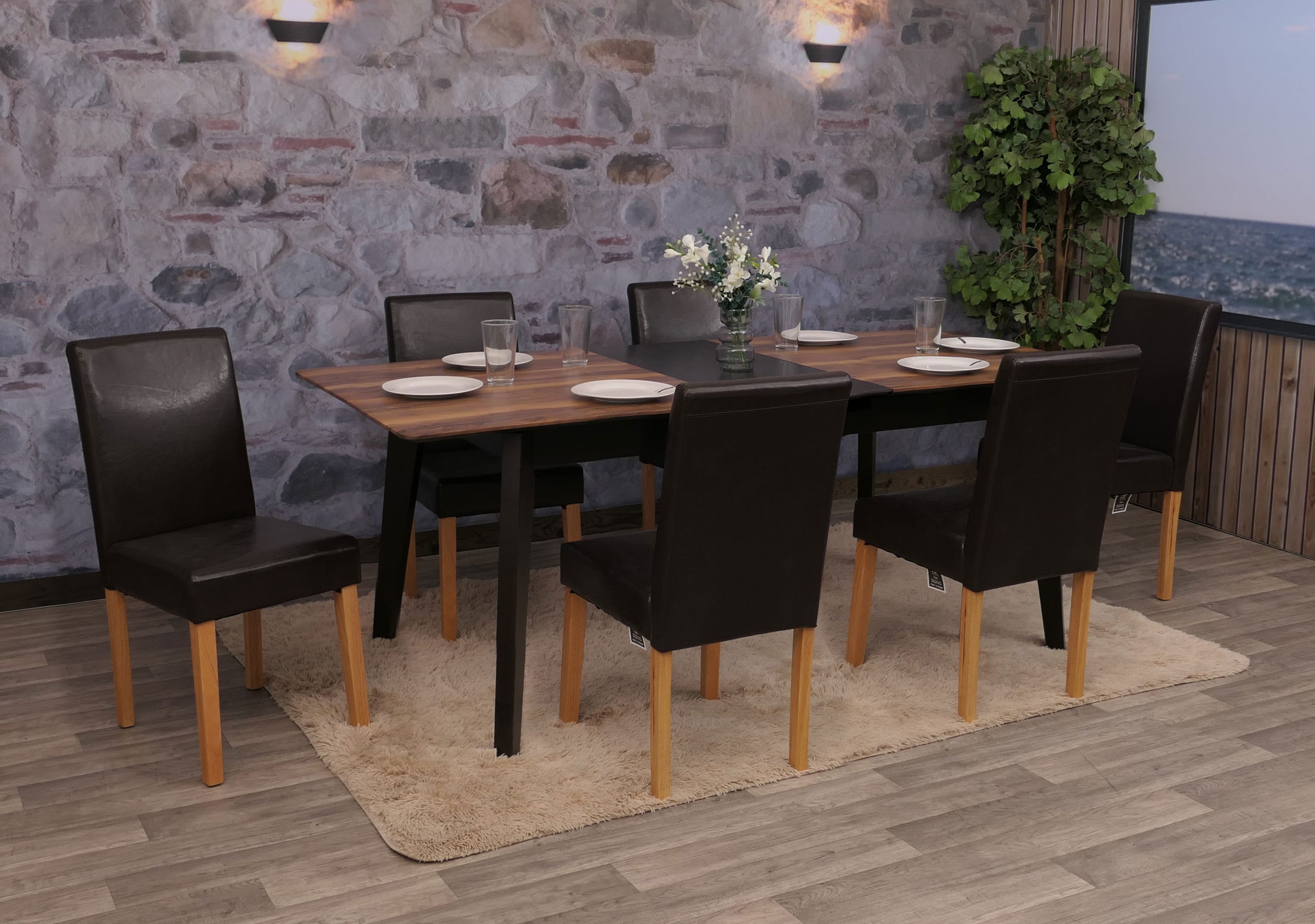 6er-Set Esszimmerstuhl Stuhl K&uuml;chenstuhl Littau ~ Kunstleder, braun, helle Beine - Bild 1