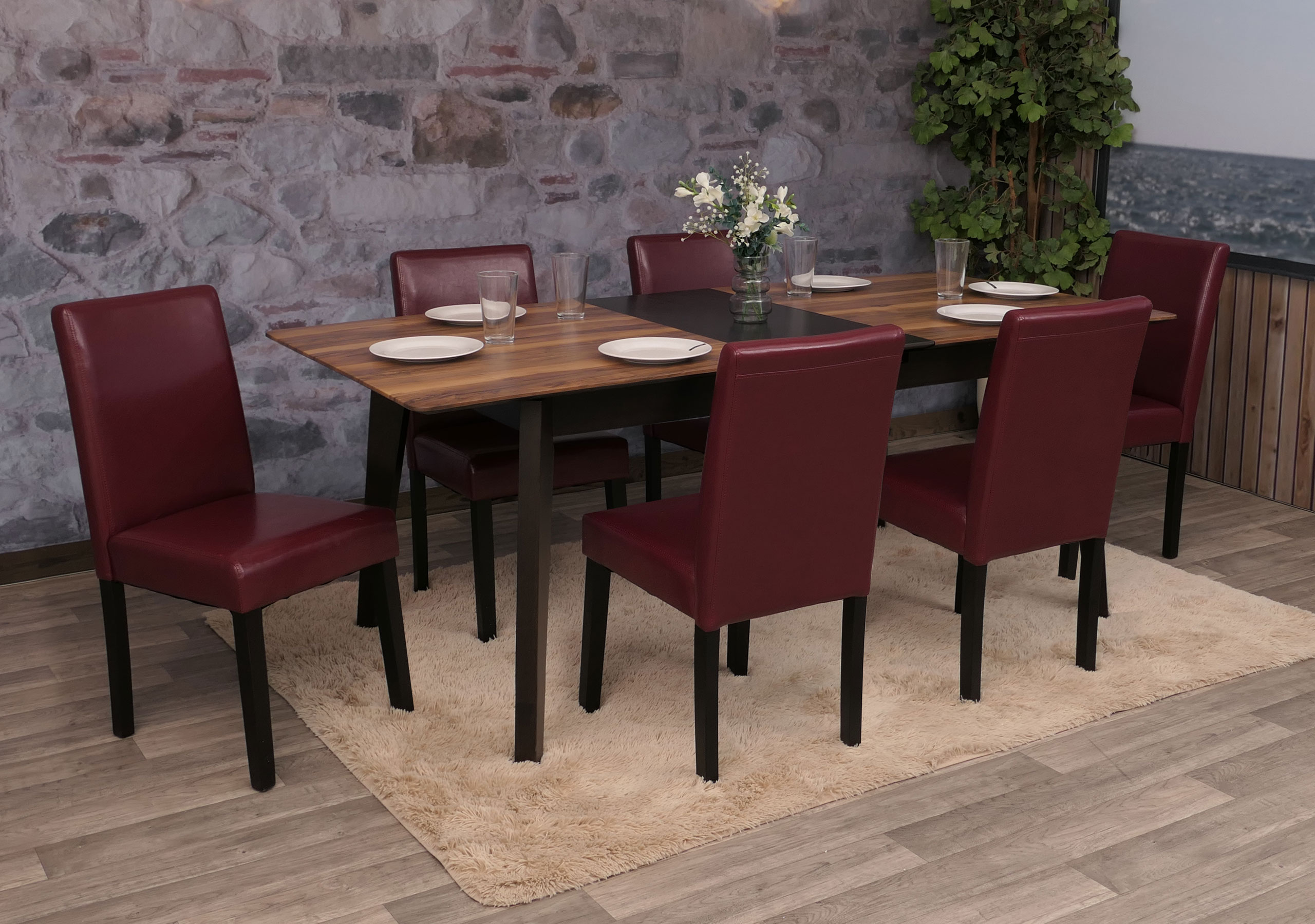 6er-Set Esszimmerstuhl Stuhl K&uuml;chenstuhl Littau ~ Kunstleder, rot, dunkle Beine - Bild 1