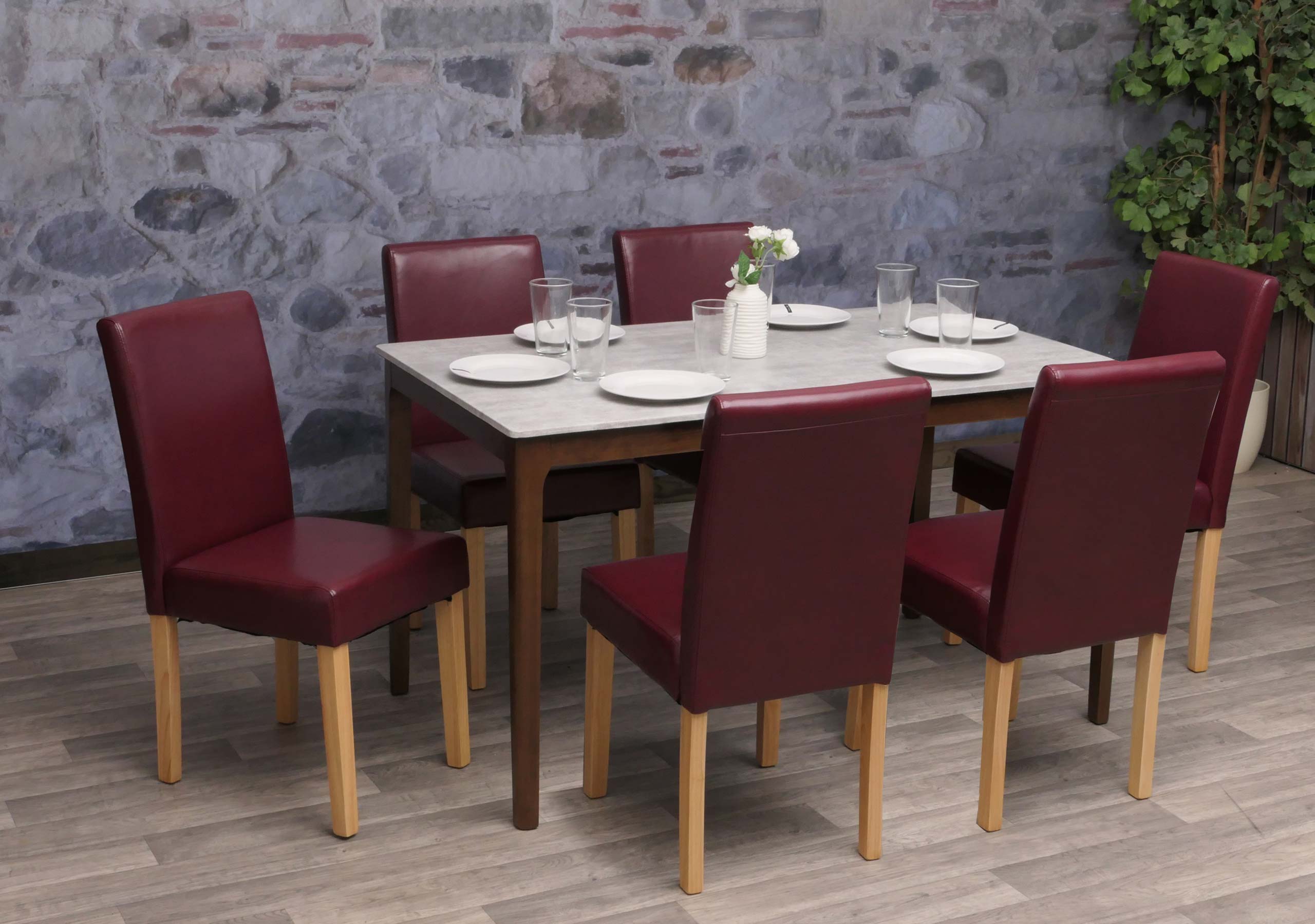 6er-Set Esszimmerstuhl Stuhl K&uuml;chenstuhl Littau ~ Kunstleder, rot, helle Beine - Bild 1