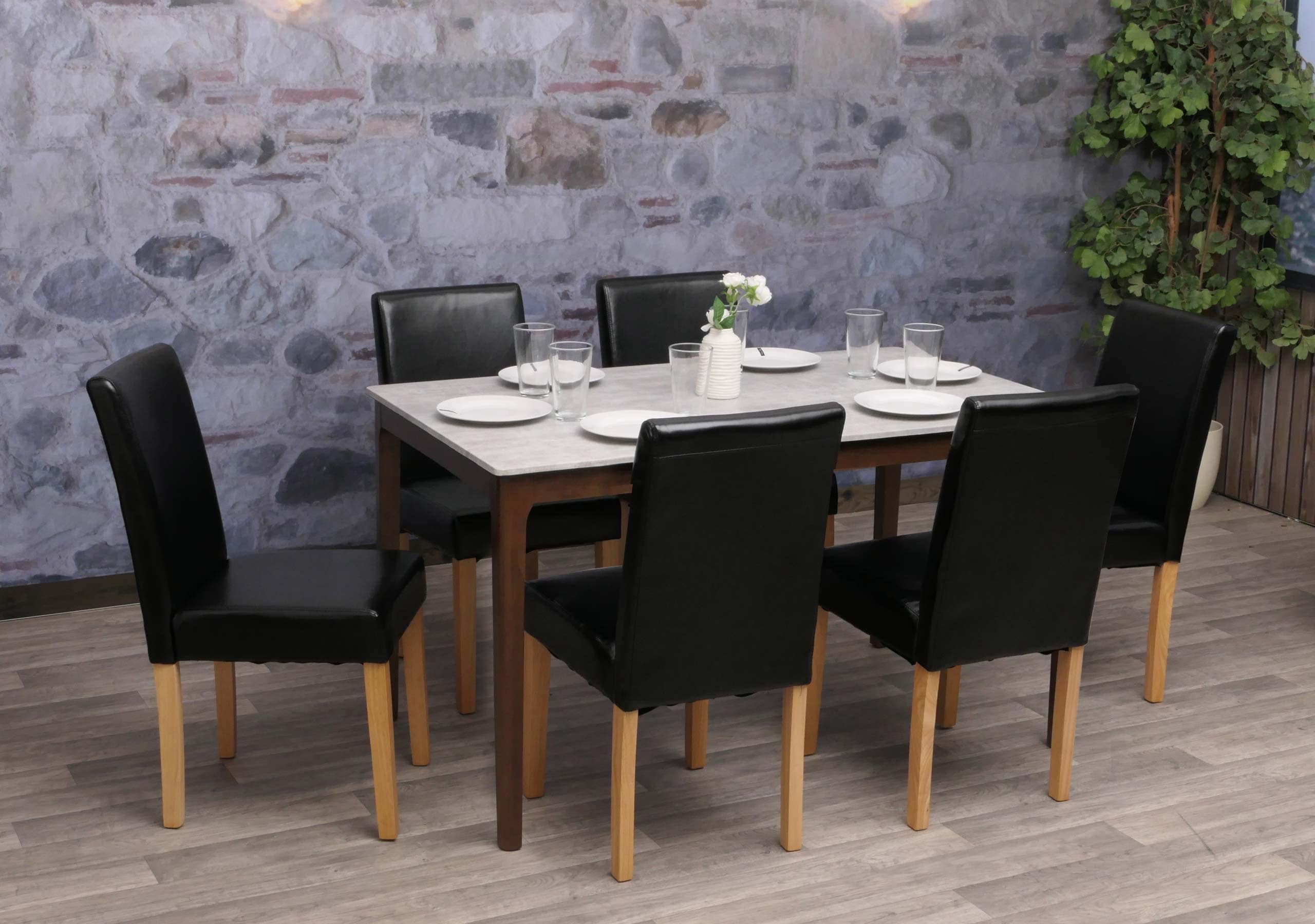 6er-Set Esszimmerstuhl Stuhl K&uuml;chenstuhl Littau ~ Kunstleder, schwarz, helle Beine - Bild 1